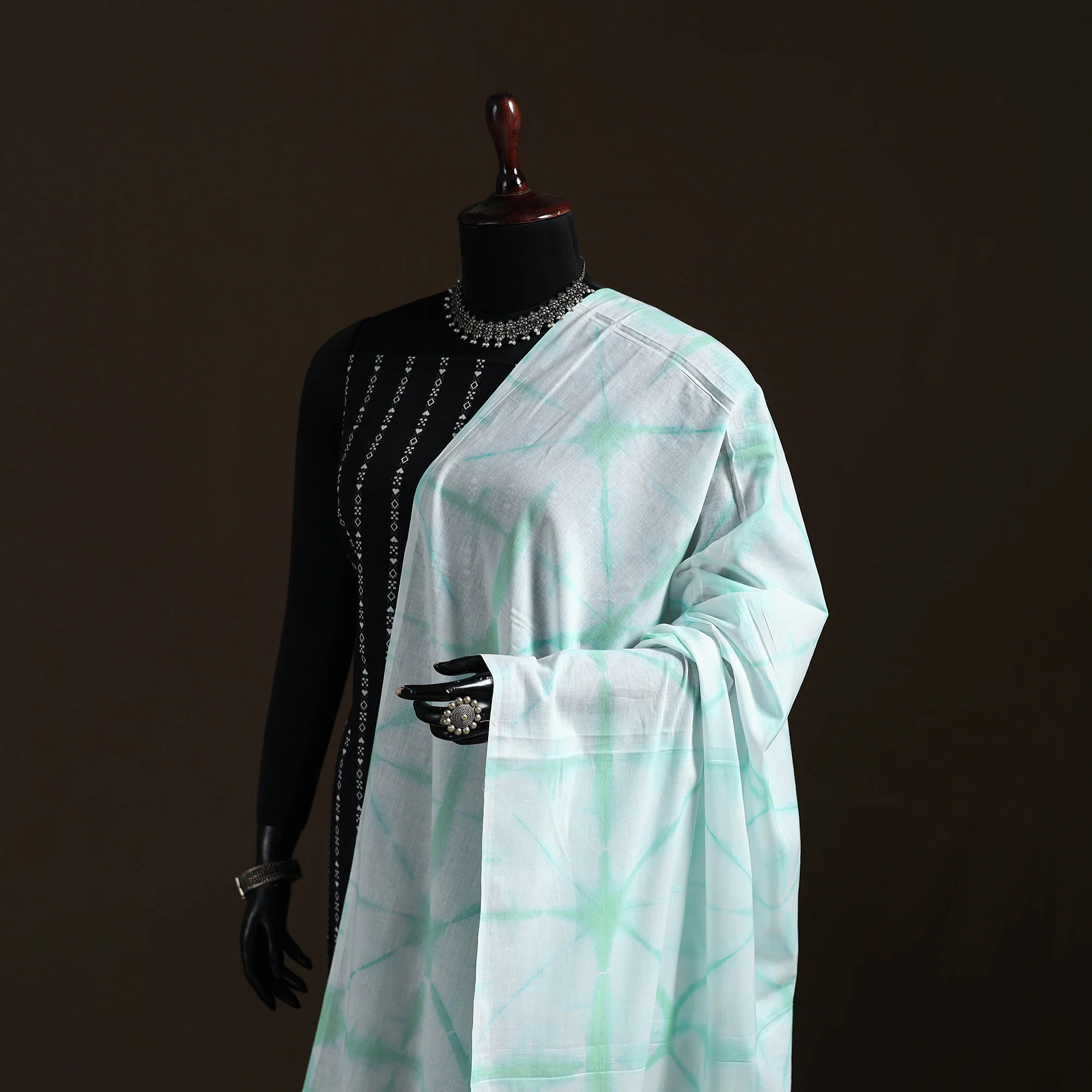 Shibori Tie-Dye Cotton Dupatta with Tassels 42 - Image 2