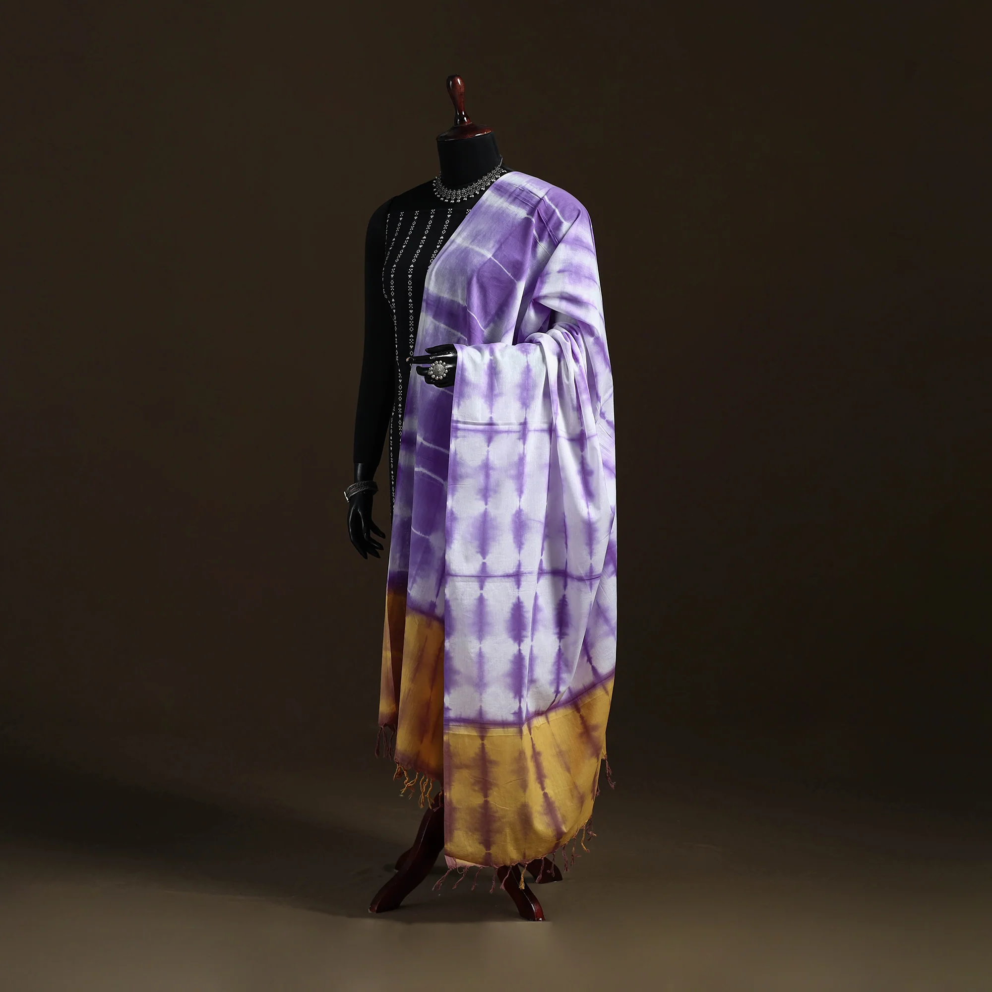 Shibori Tie-Dye Cotton Dupatta with Tassels 43