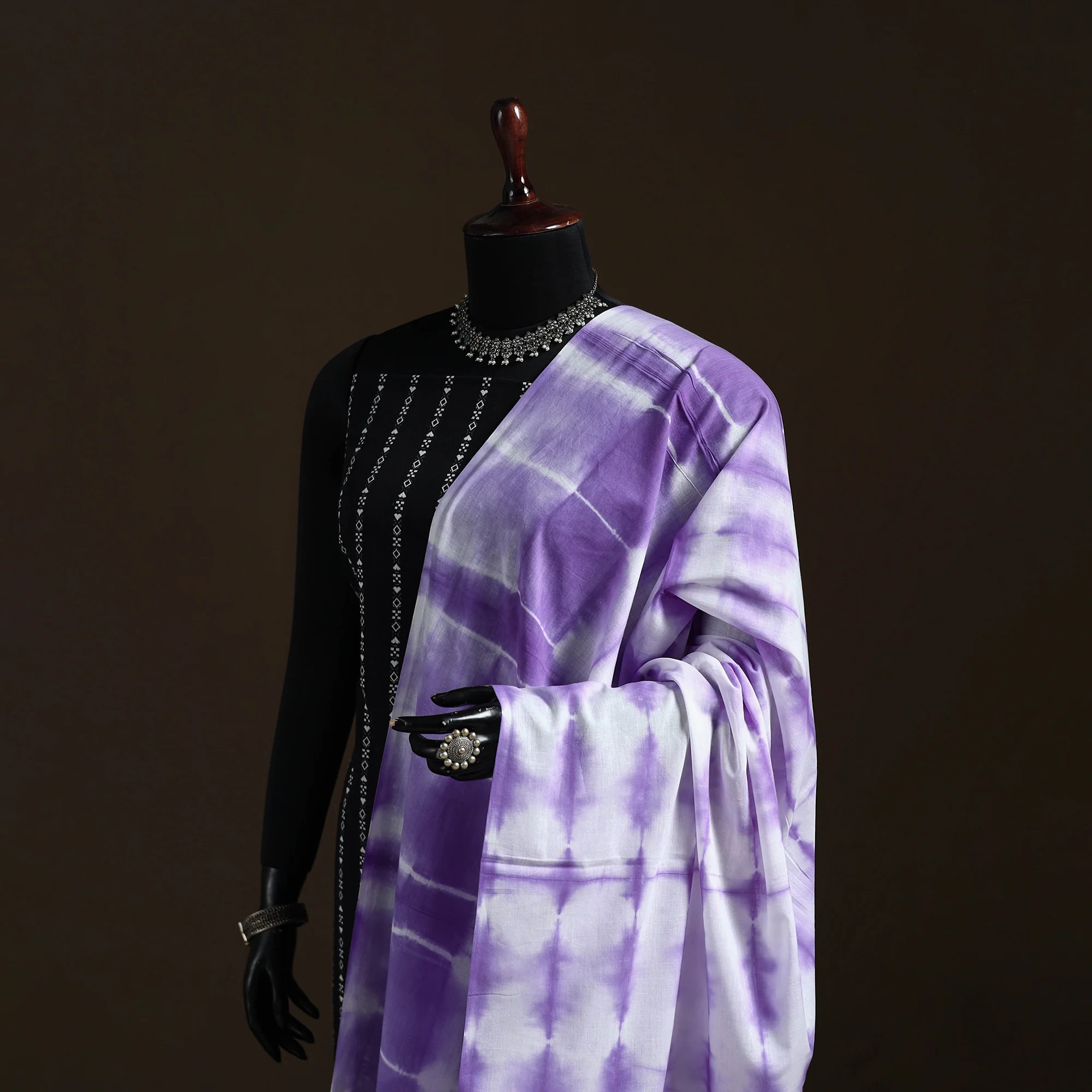 Shibori Tie-Dye Cotton Dupatta with Tassels 43 - Image 2