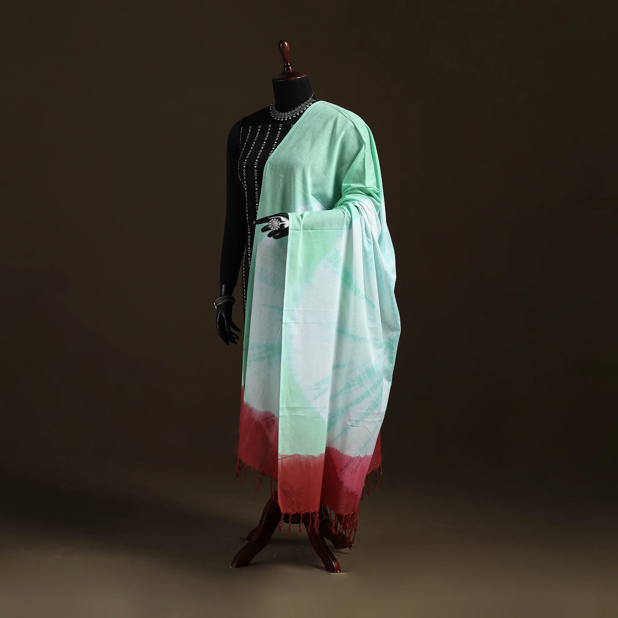 Shibori Tie-Dye Cotton Dupatta with Tassels 44