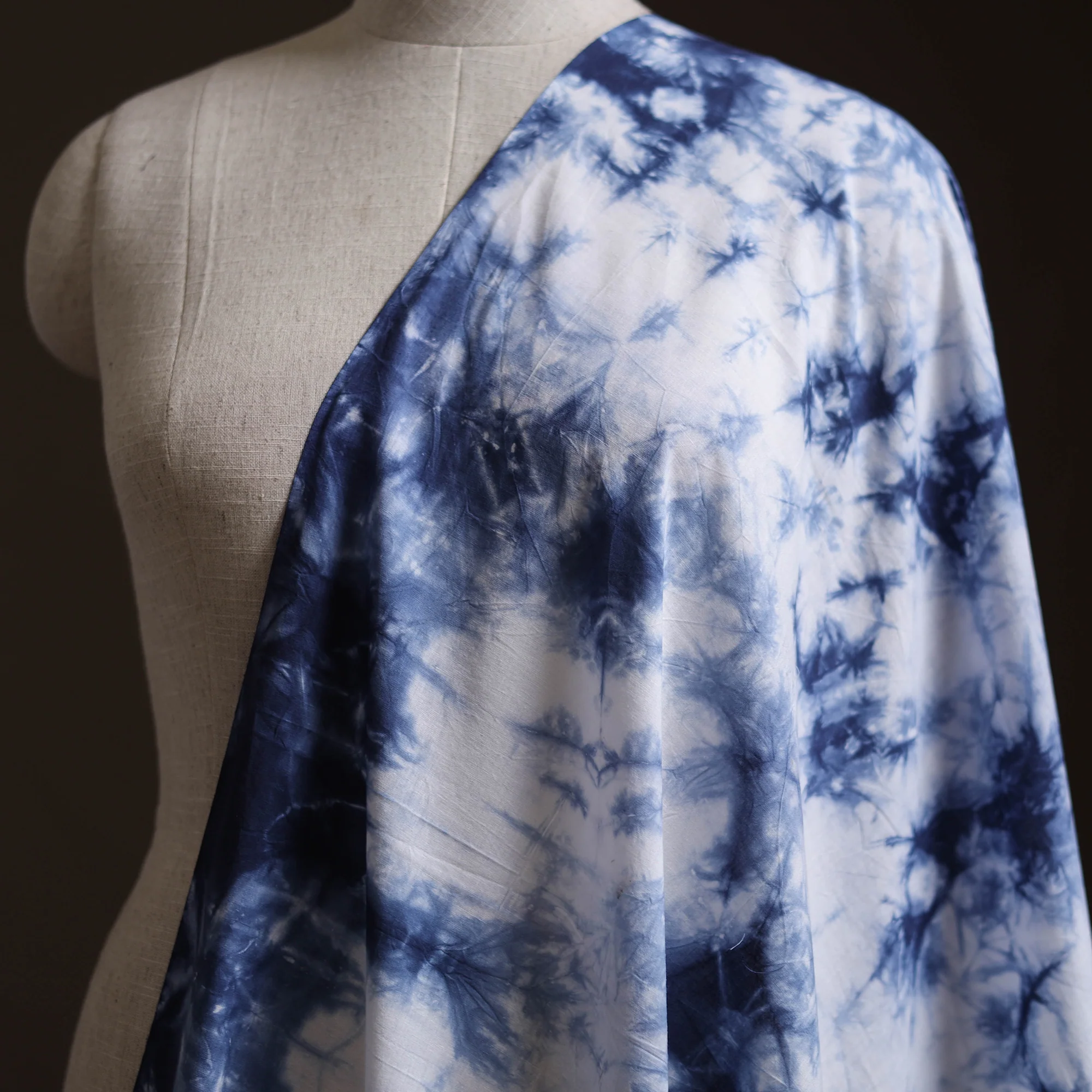 Blue - Shibori Tie-Dye Pure Mul Cotton Fabric 05 - Image 2