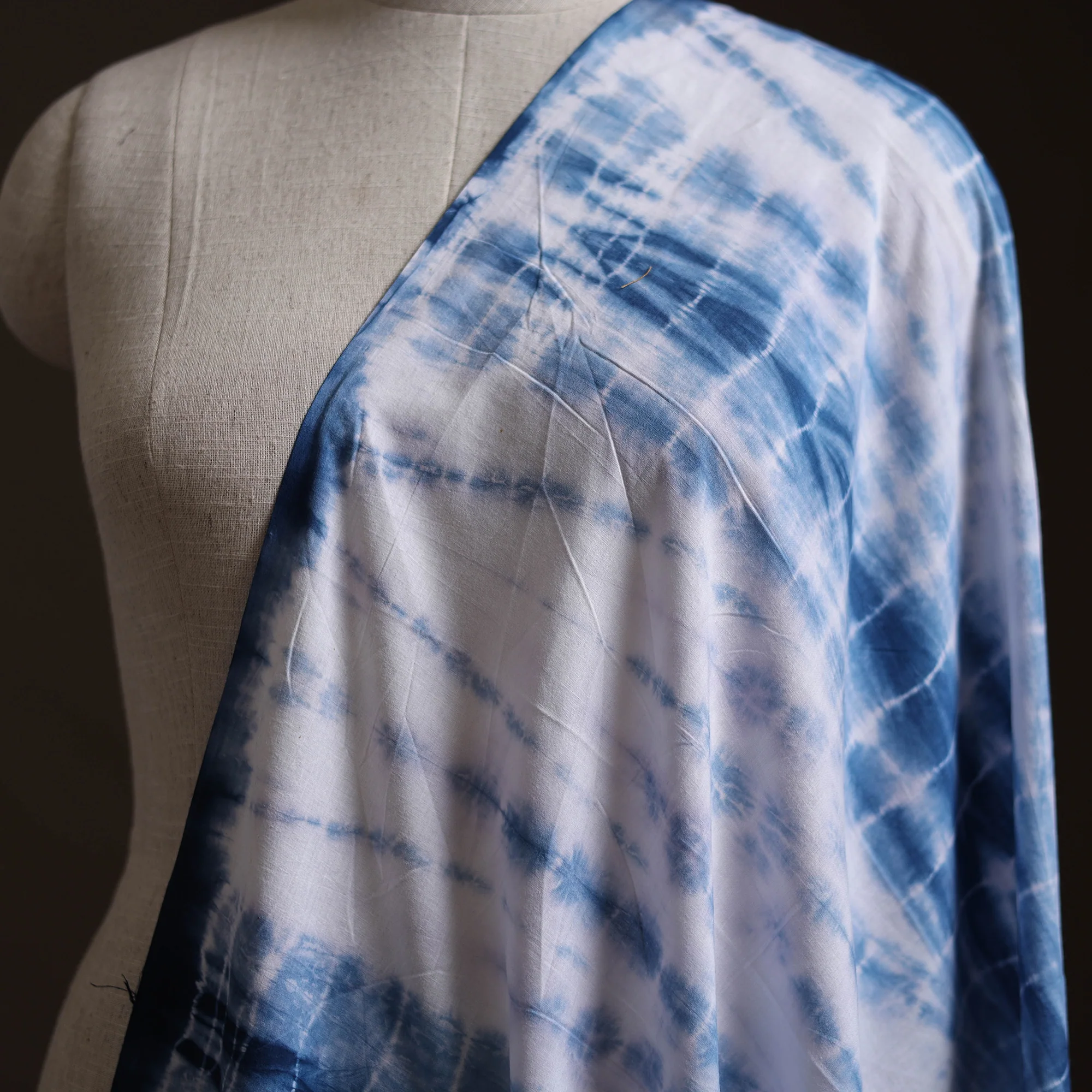Blue - Shibori Tie-Dye Pure Mul Cotton Fabric 07 - Image 2