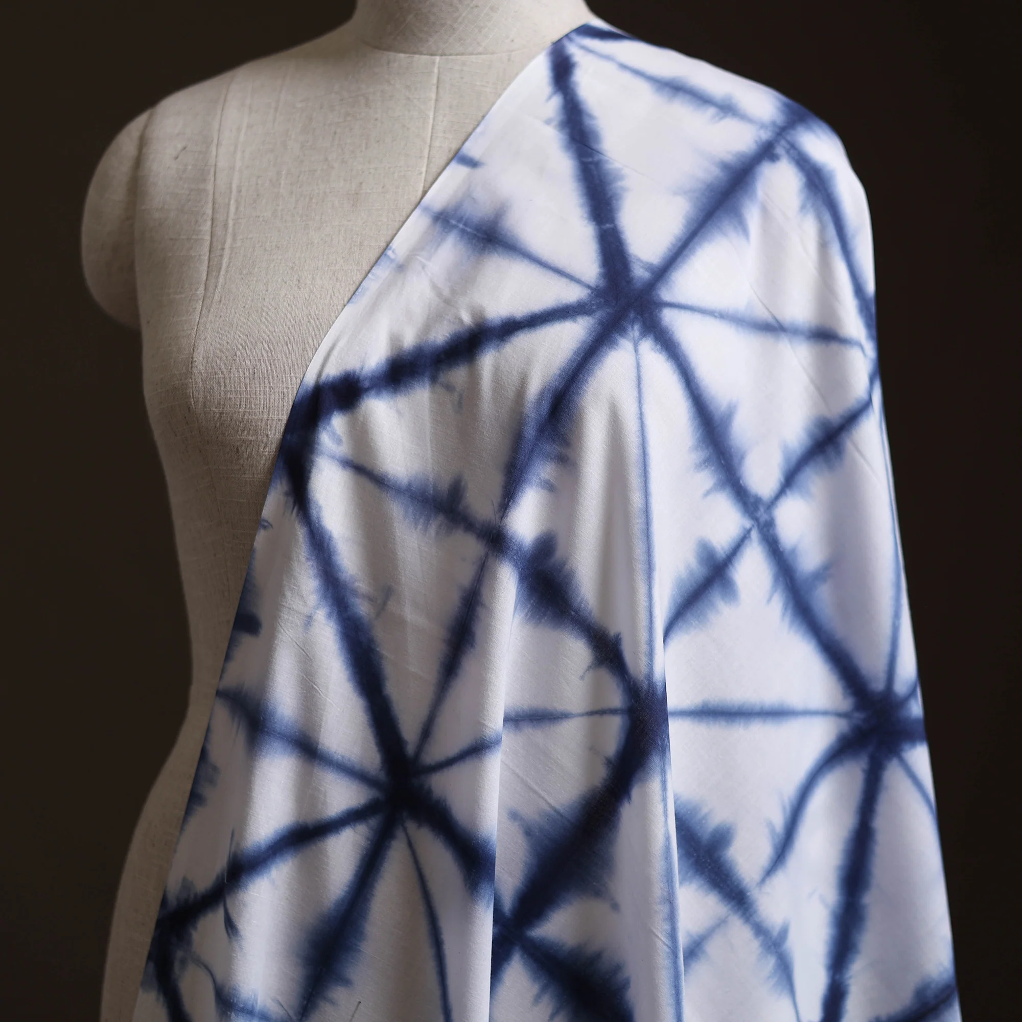 Blue - Shibori Tie-Dye Pure Mul Cotton Fabric 09 - Image 2