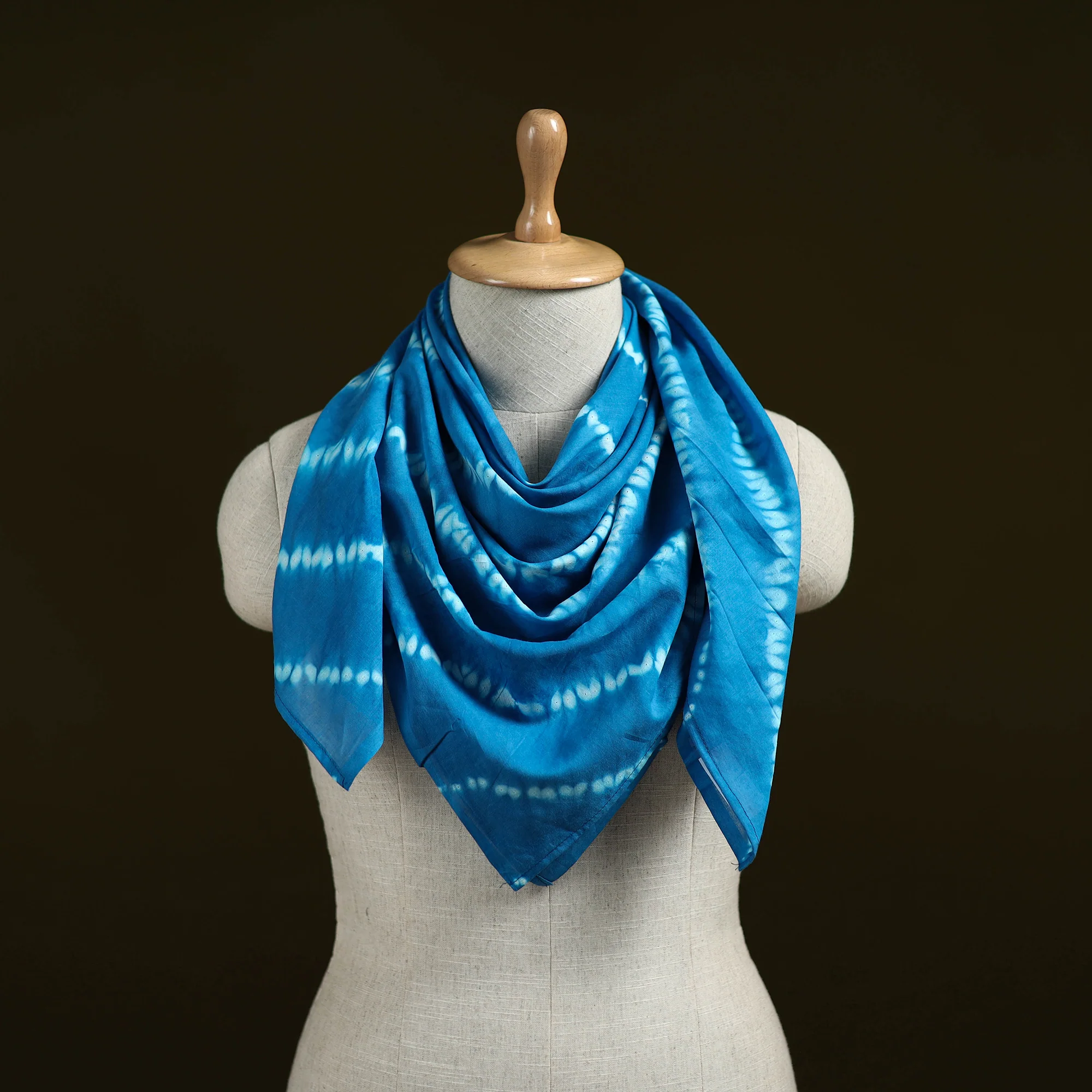 Blue - Shibori Tie-Dye Pure Mul Cotton Scarf 07
