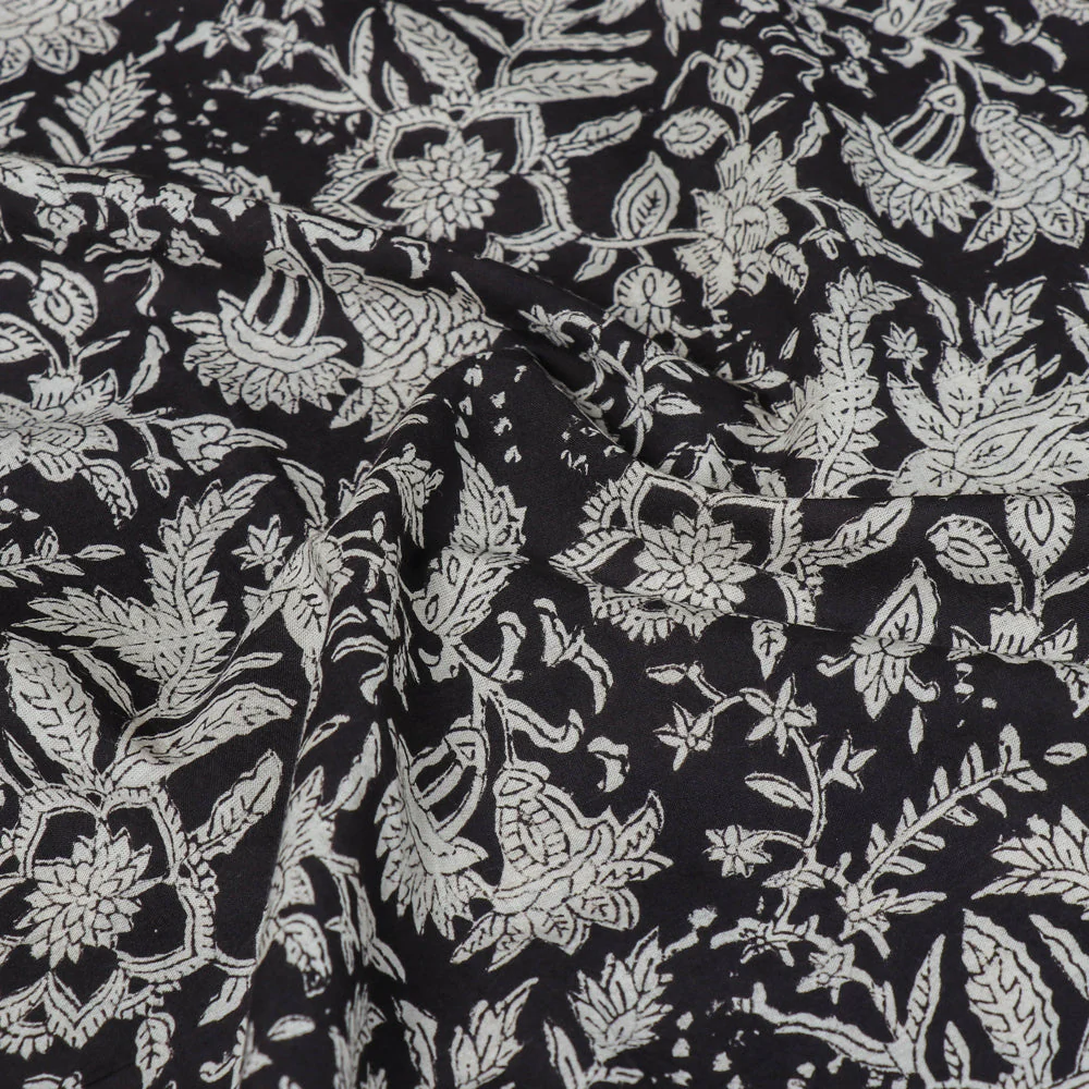 Black with White Block Printed Cotton Bagru Fabric 08 - Image 2