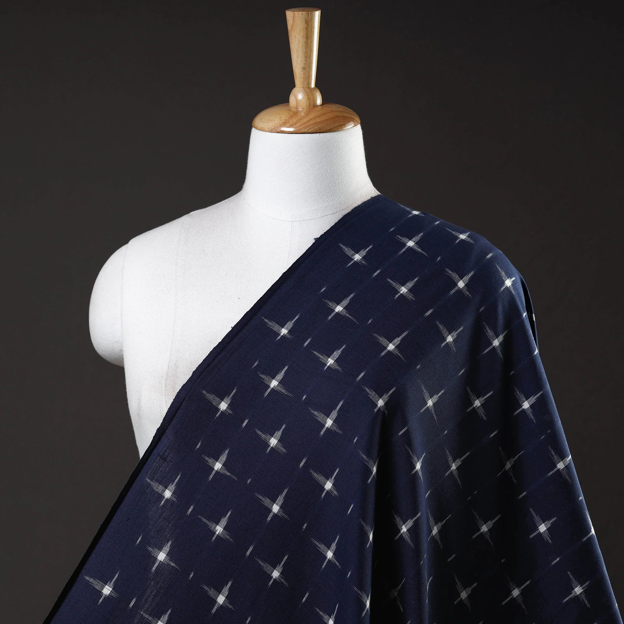 Navy Blue Handloom Cotton Pochampally Double Ikat Fabric 02
