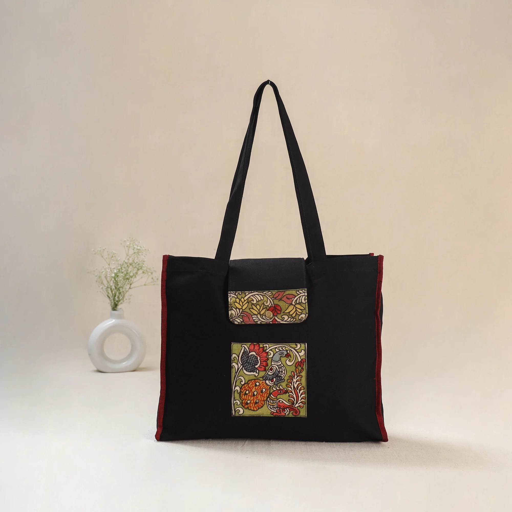Black - Srikalahasti Handpainted Kalamkari Shoulder Bag 51