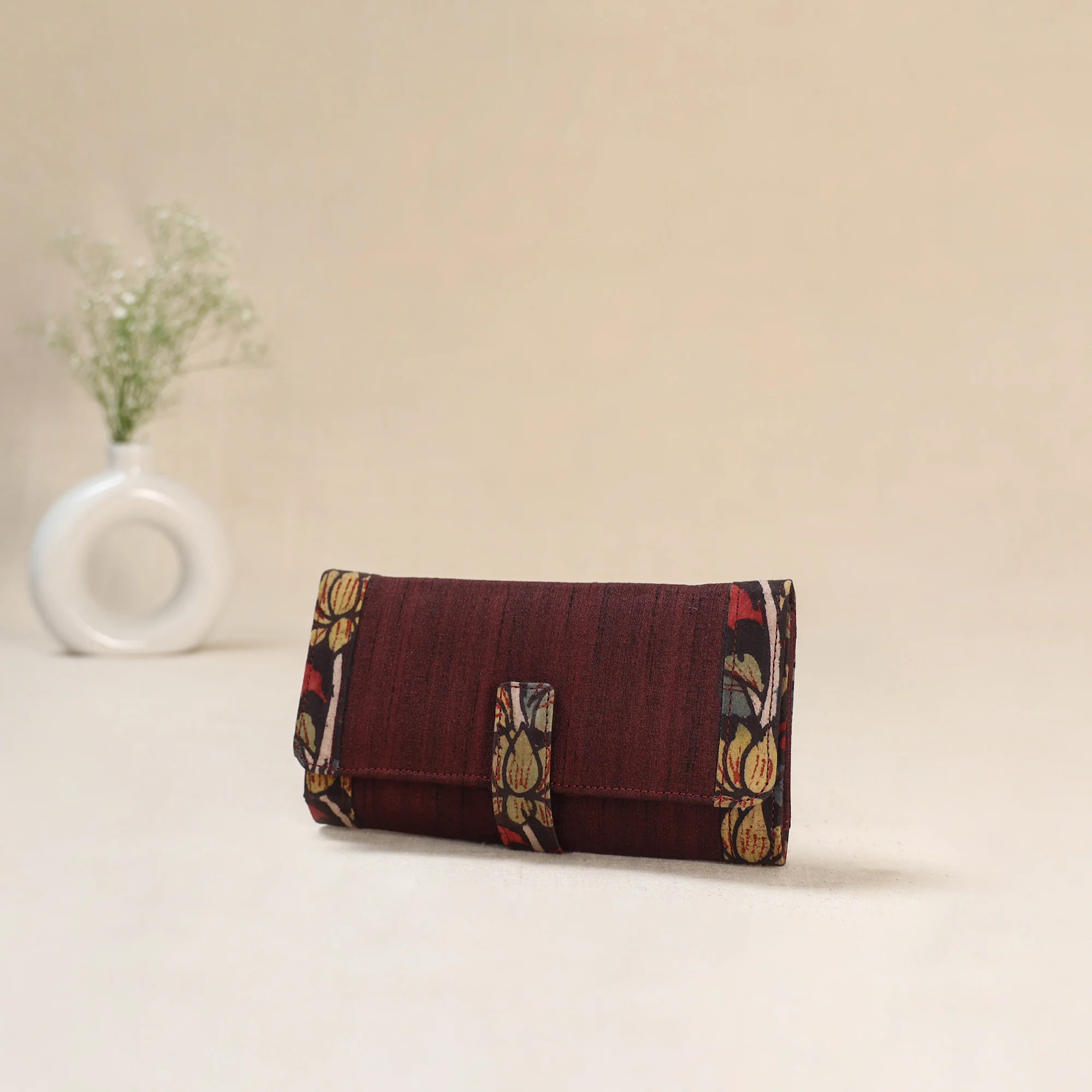 Maroon - Srikalahasti Kalamkari Handpainted Clutch / Wallet 70 - Image 2