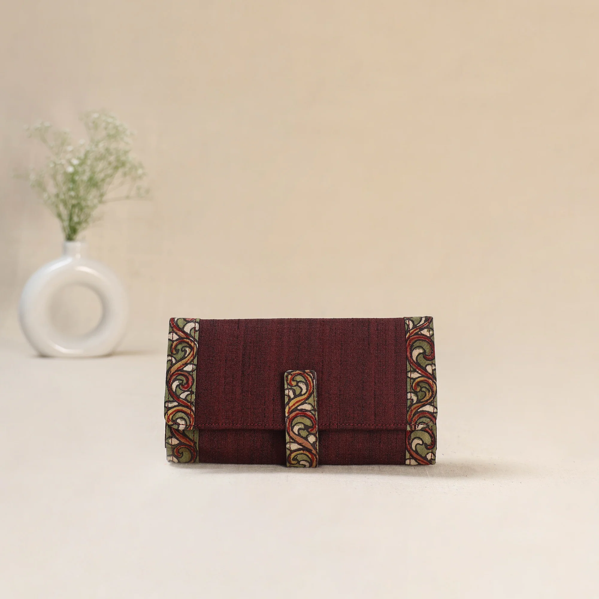 Maroon - Srikalahasti Kalamkari Handpainted Clutch / Wallet 71