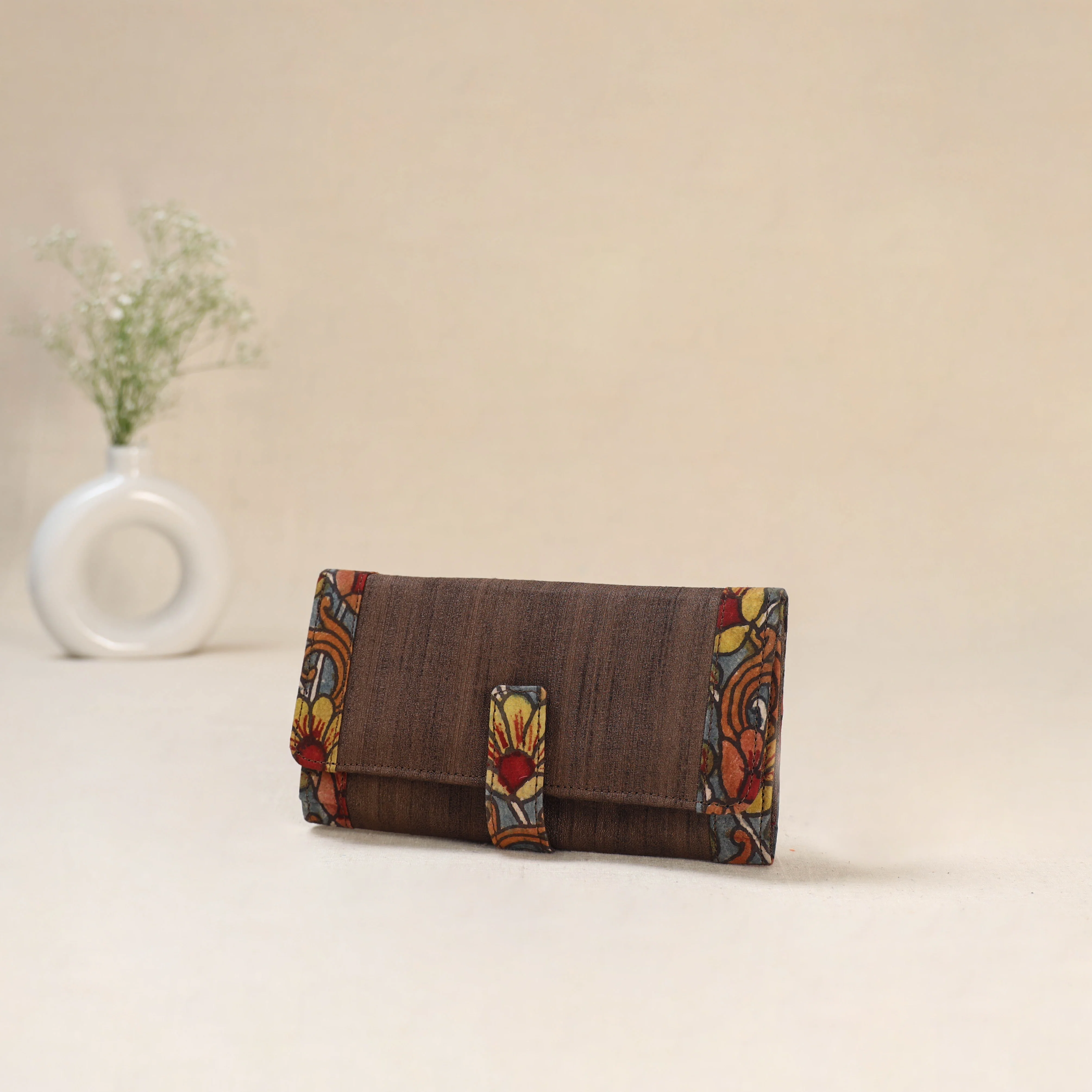 Brown - Srikalahasti Kalamkari Handpainted Clutch / Wallet 72 - Image 2