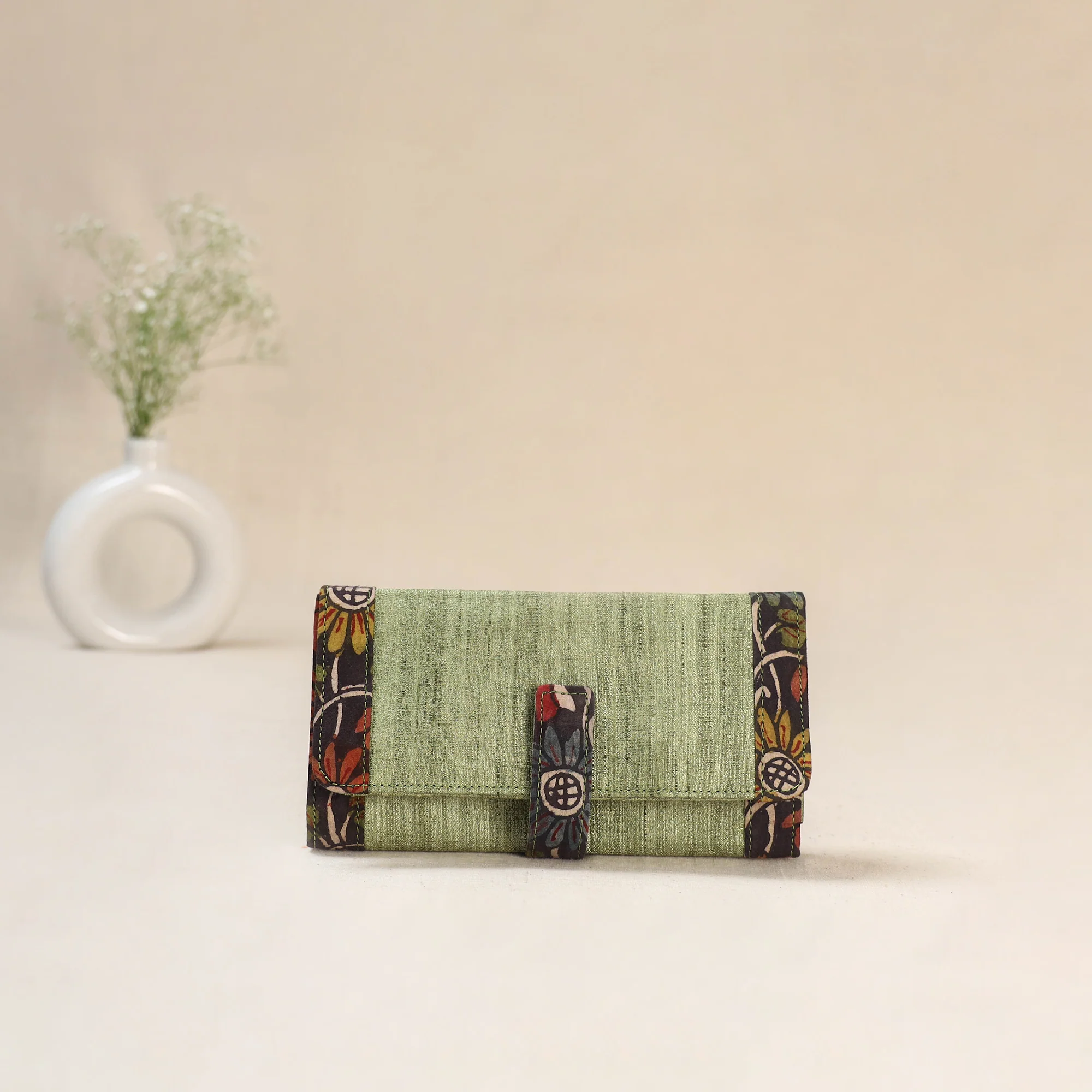 Green - Srikalahasti Kalamkari Handpainted Clutch / Wallet 73