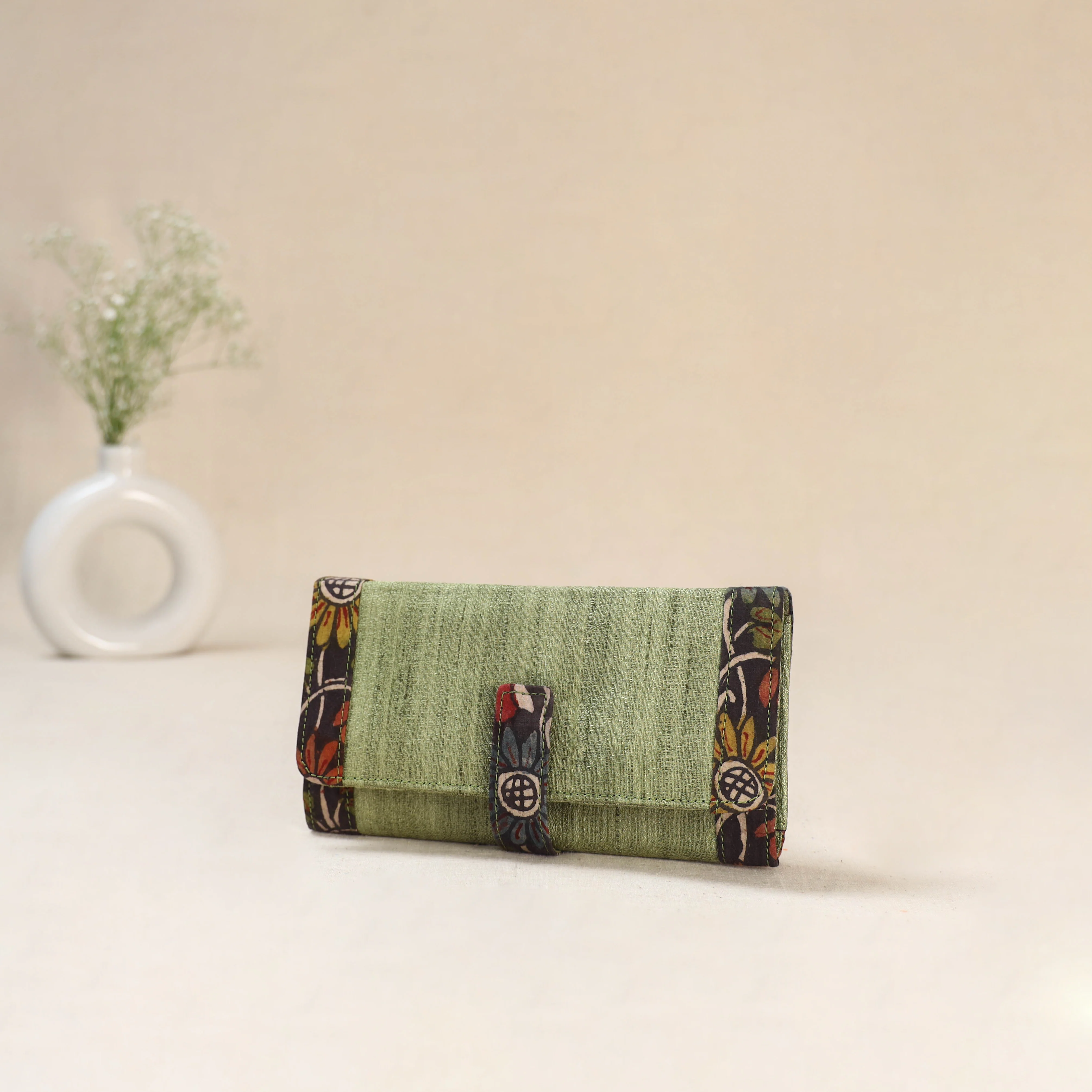 Green - Srikalahasti Kalamkari Handpainted Clutch / Wallet 73 - Image 2