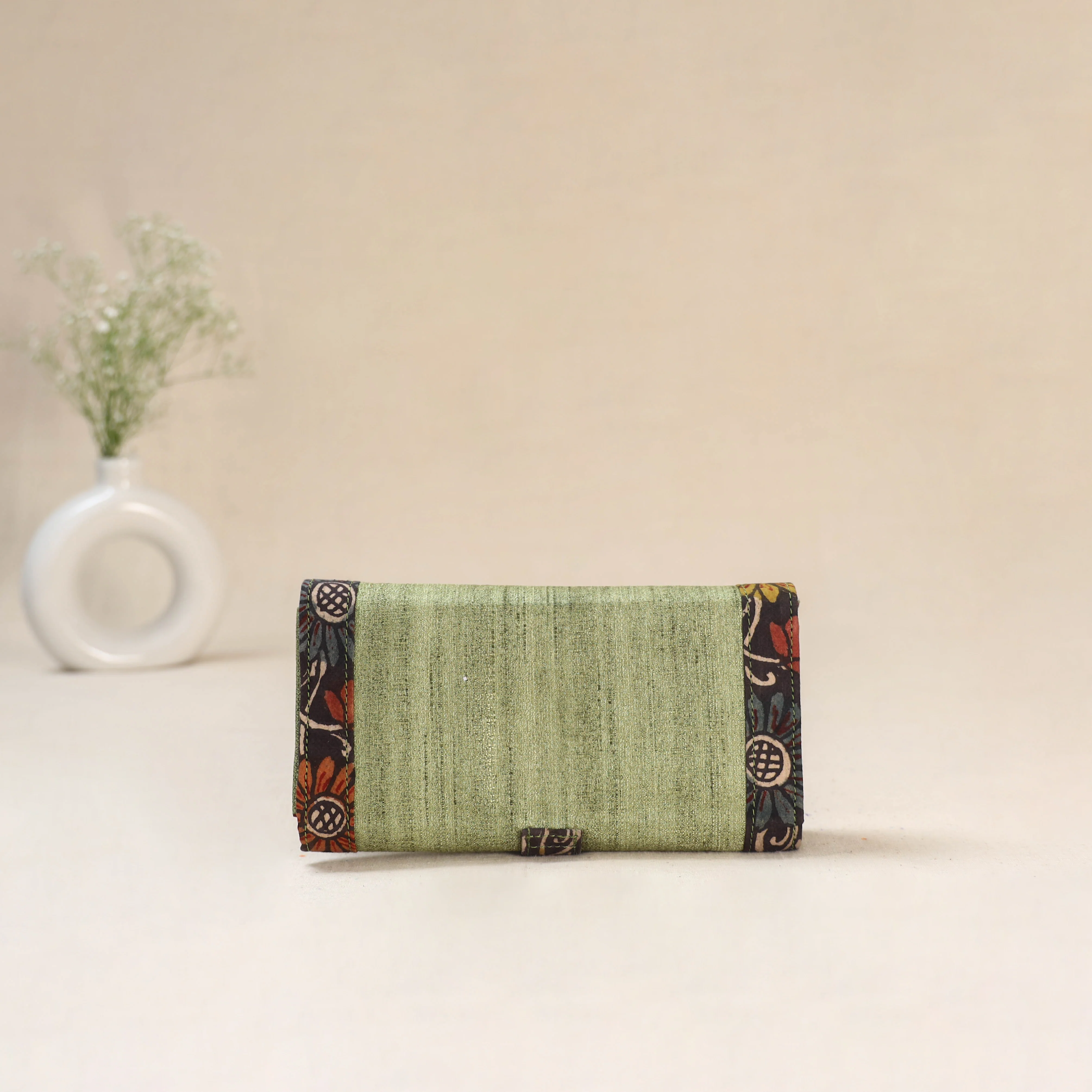 Green - Srikalahasti Kalamkari Handpainted Clutch / Wallet 73 - Image 3
