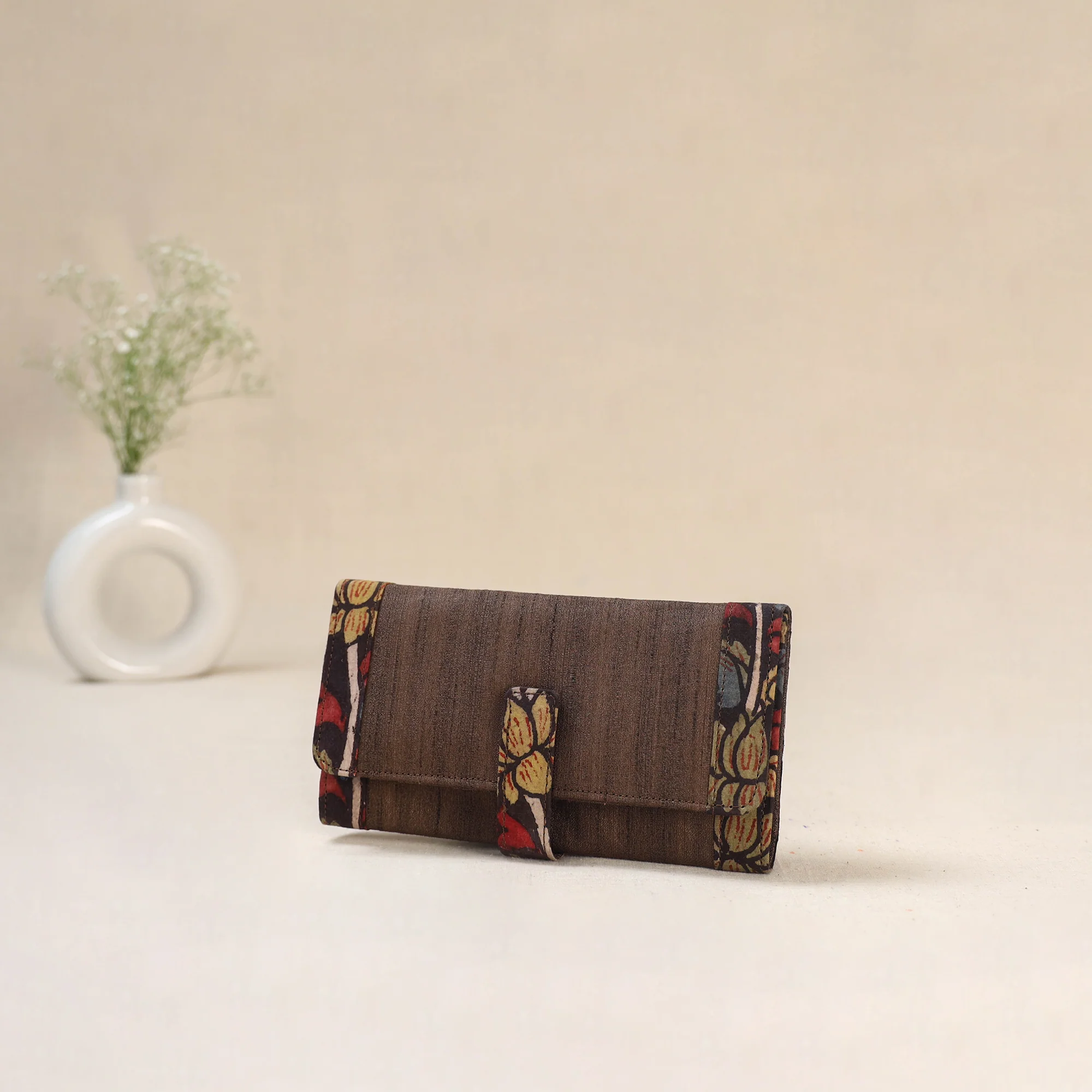 Brown - Srikalahasti Kalamkari Handpainted Clutch / Wallet 77 - Image 2