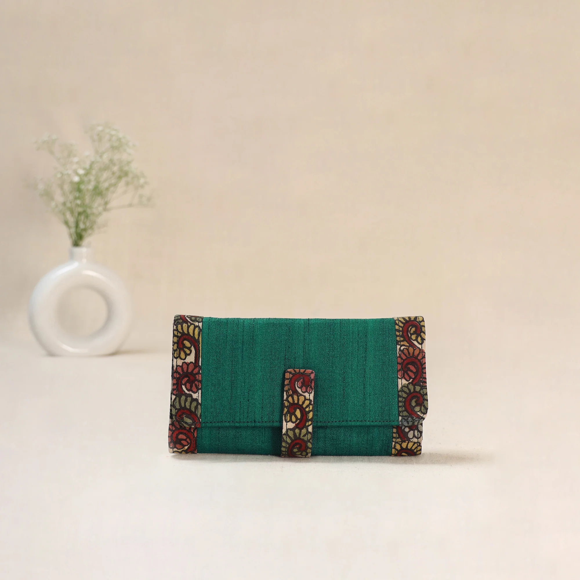 Green - Srikalahasti Kalamkari Handpainted Clutch / Wallet 79