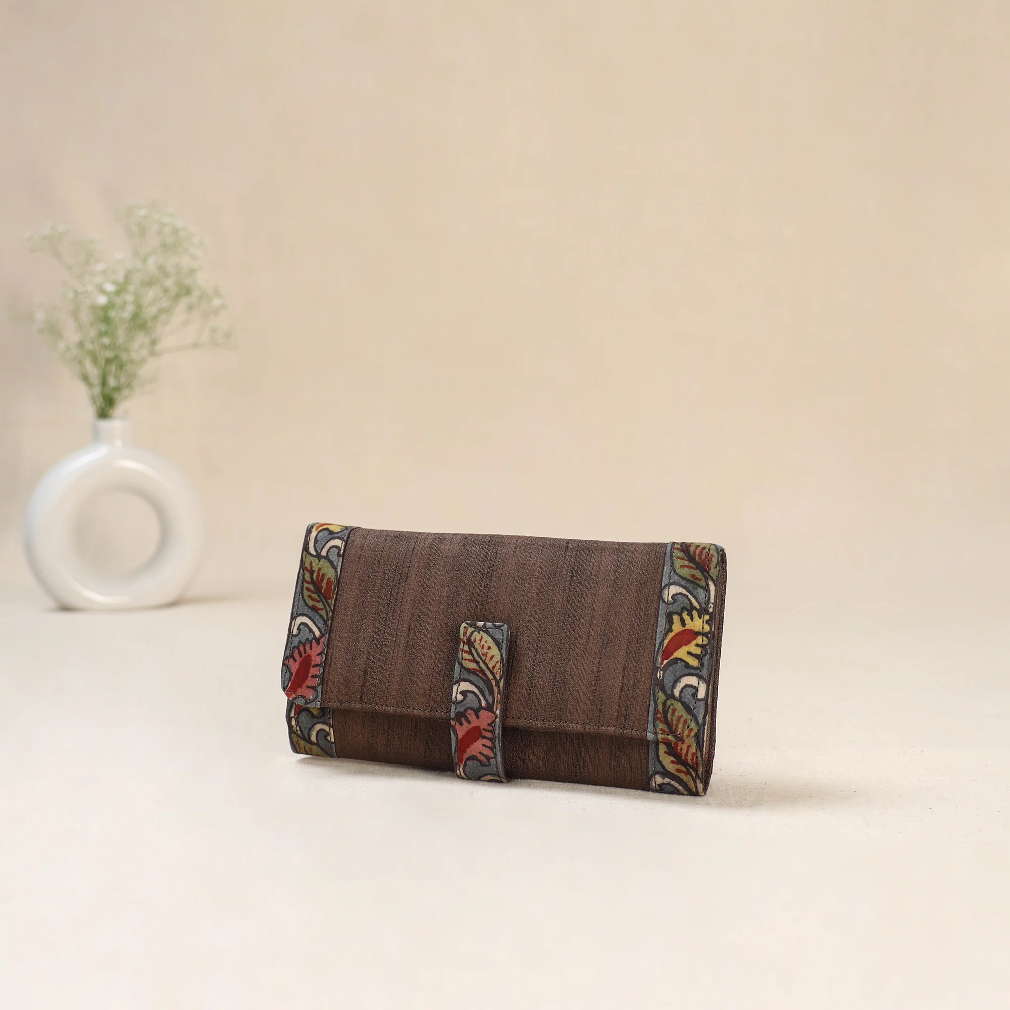 Brown - Srikalahasti Kalamkari Handpainted Clutch / Wallet 81 - Image 2