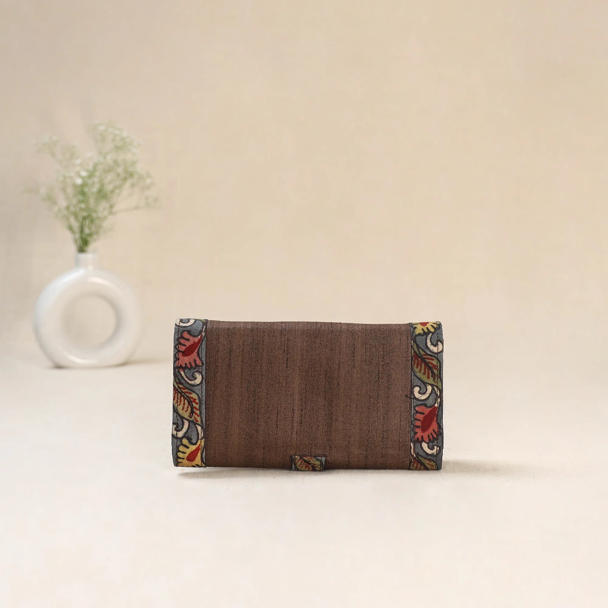 Brown - Srikalahasti Kalamkari Handpainted Clutch / Wallet 81 - Image 3