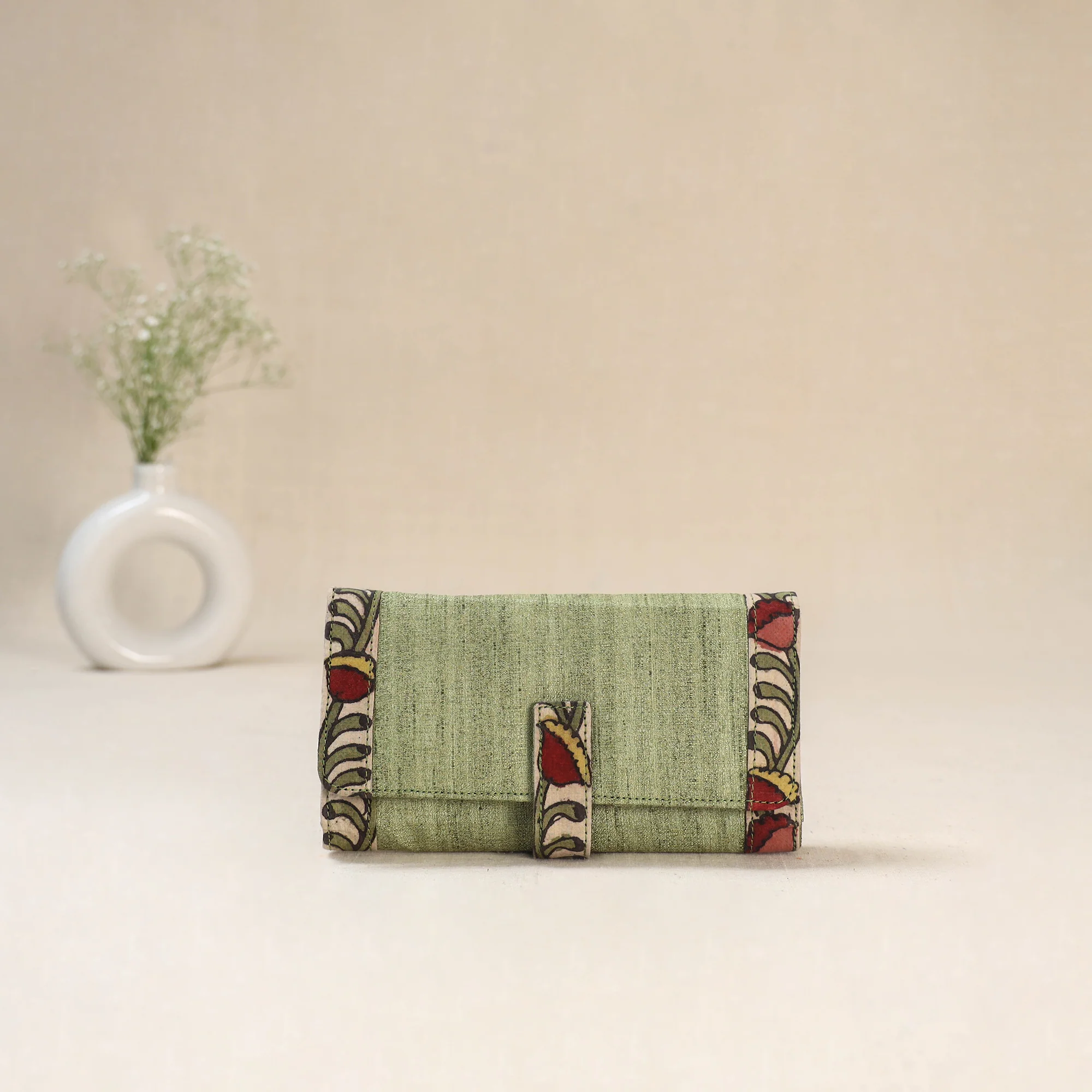 Green - Srikalahasti Kalamkari Handpainted Clutch / Wallet 85