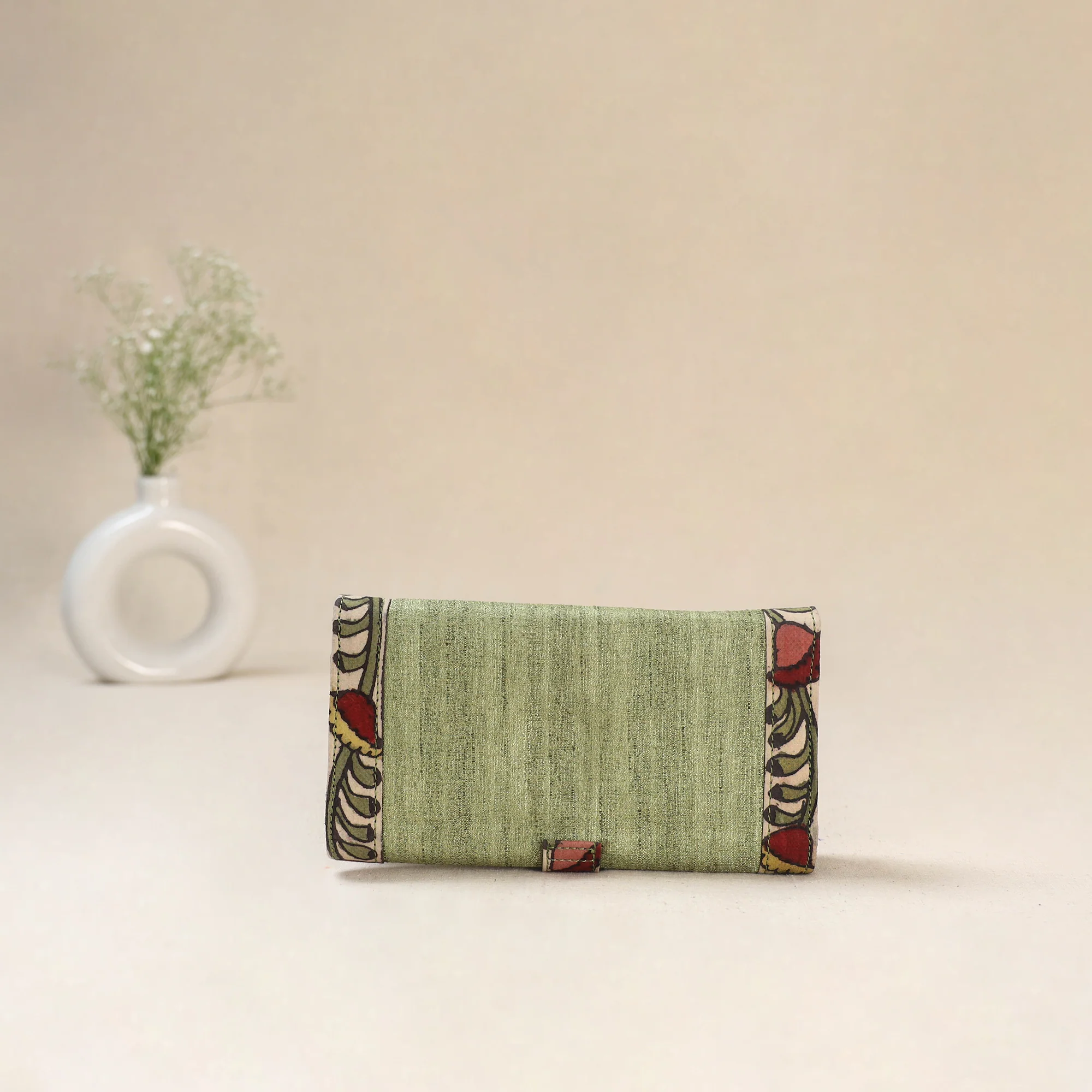 Green - Srikalahasti Kalamkari Handpainted Clutch / Wallet 85 - Image 3