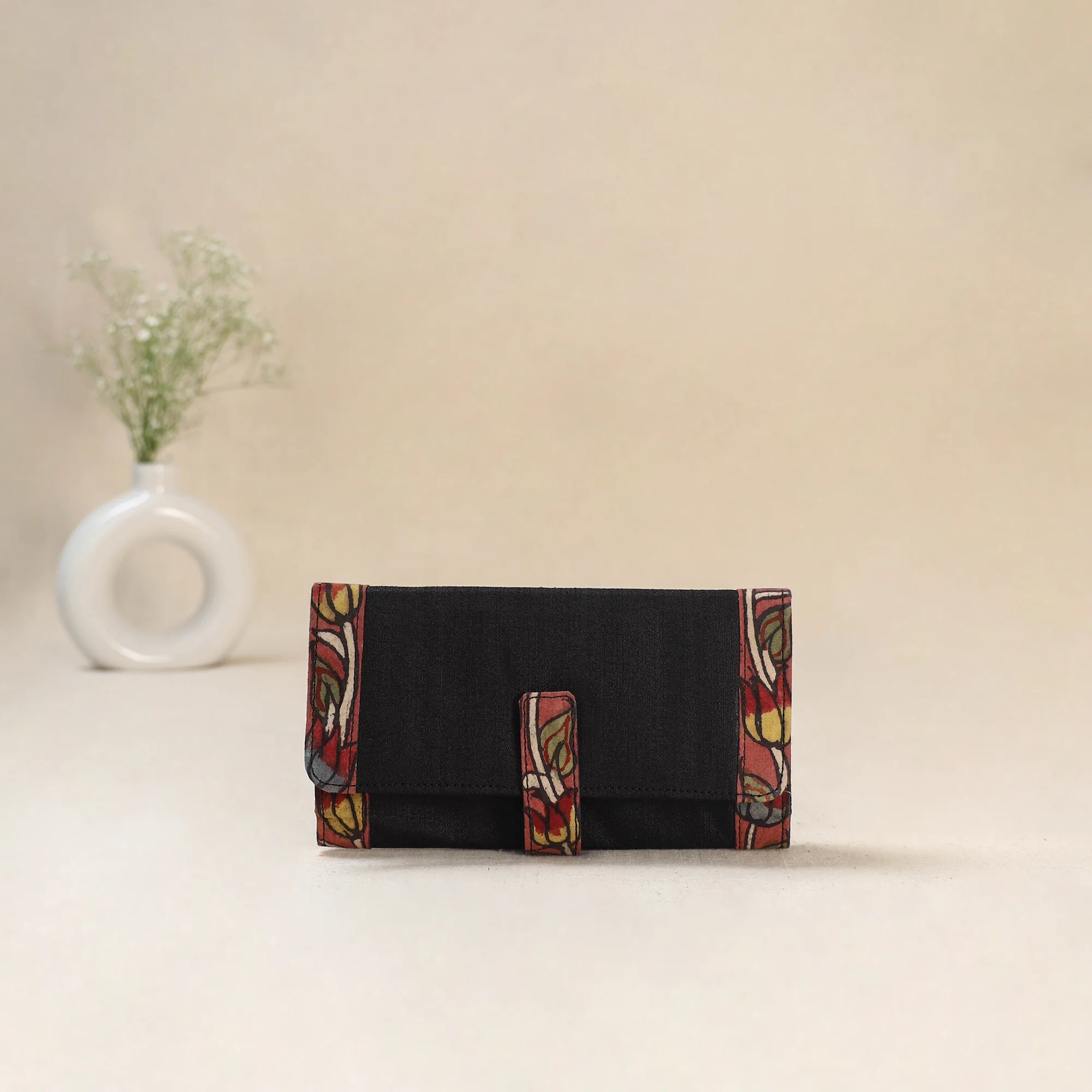 Black - Srikalahasti Kalamkari Handpainted Clutch / Wallet 87