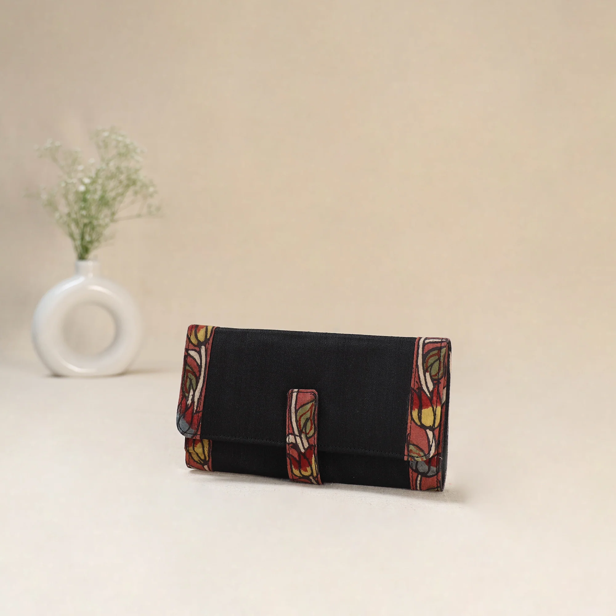 Black - Srikalahasti Kalamkari Handpainted Clutch / Wallet 87 - Image 2