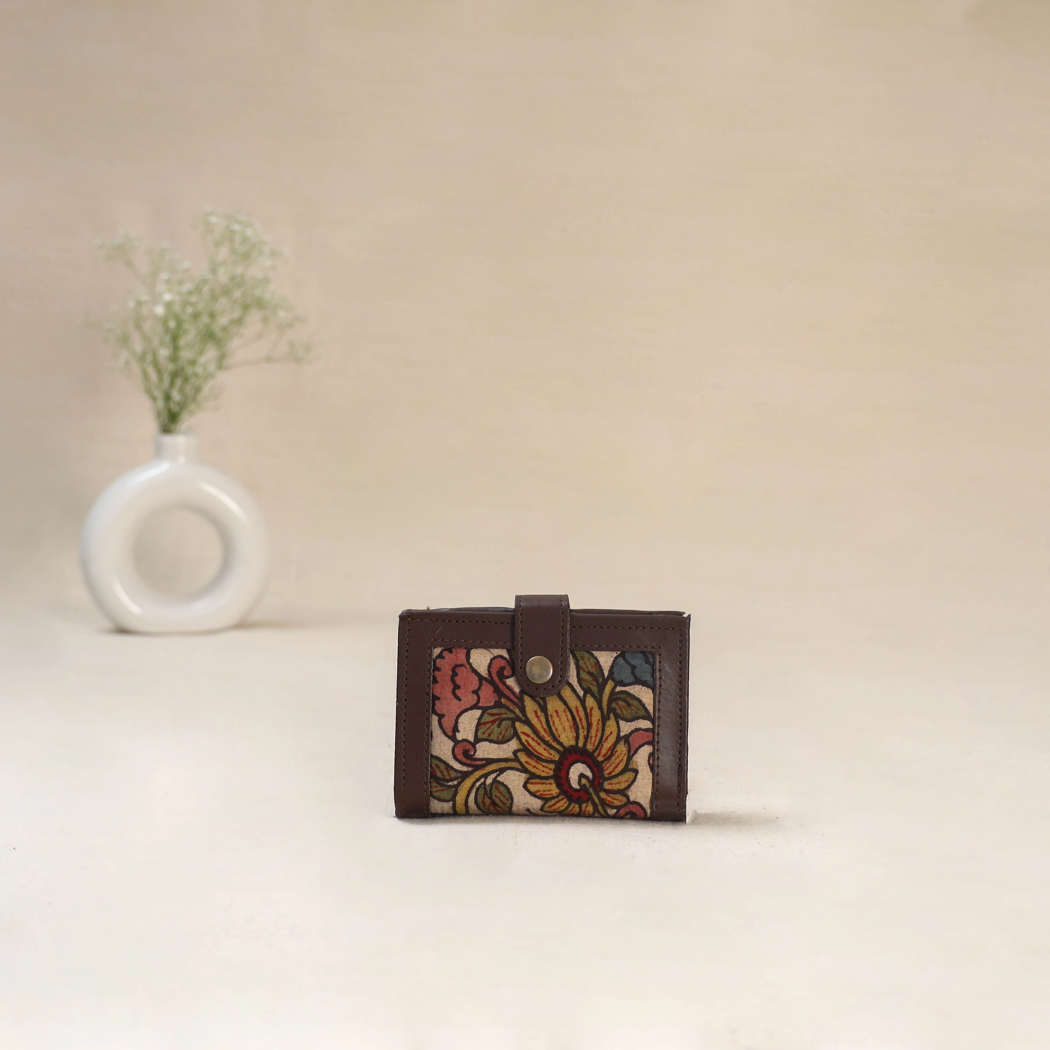 Beige - Srikalahasti Kalamkari Handpainted Wallet 110