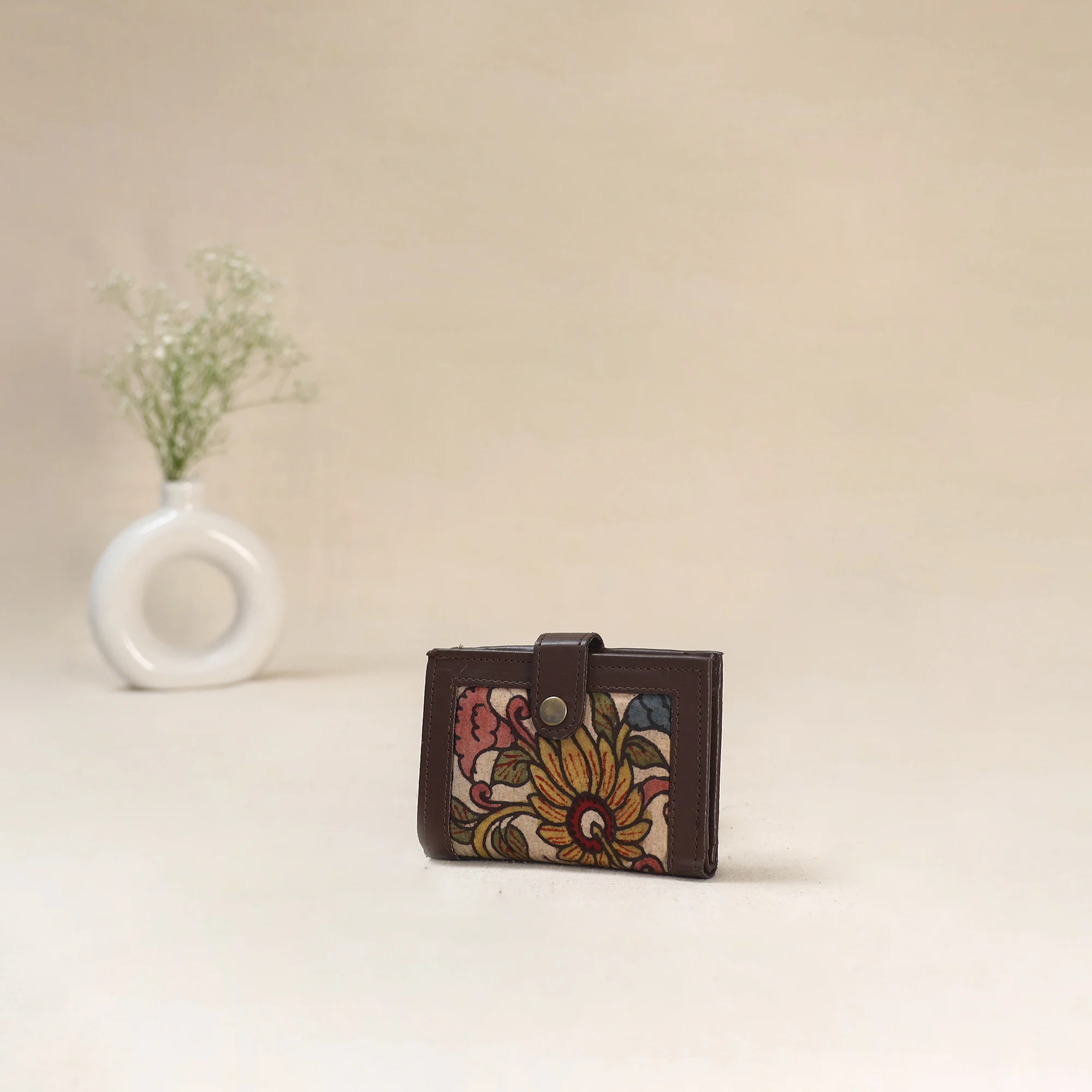 Beige - Srikalahasti Kalamkari Handpainted Wallet 110 - Image 2