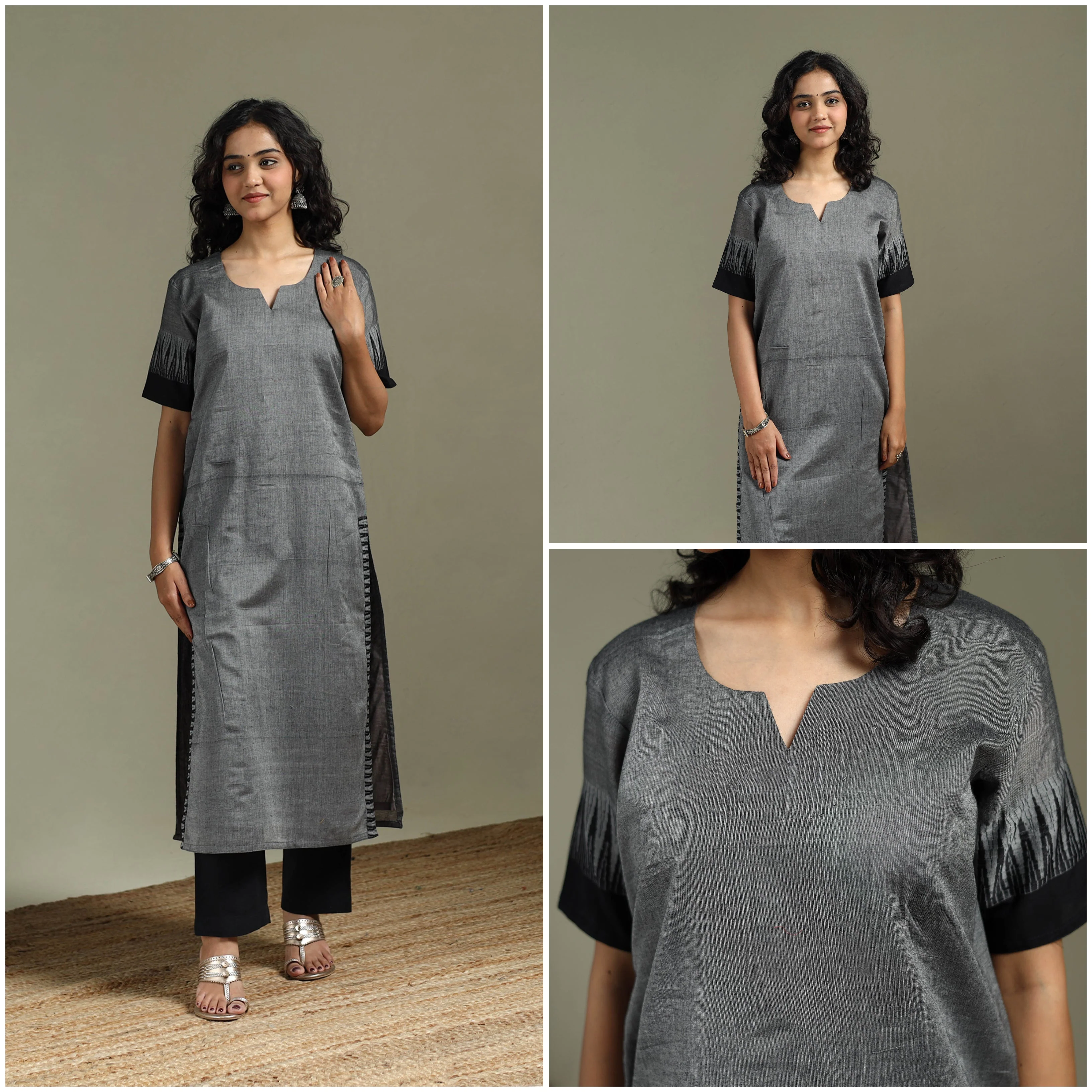Grey - Straight Cotton Dharwad Kurta for women 25 - Image 3