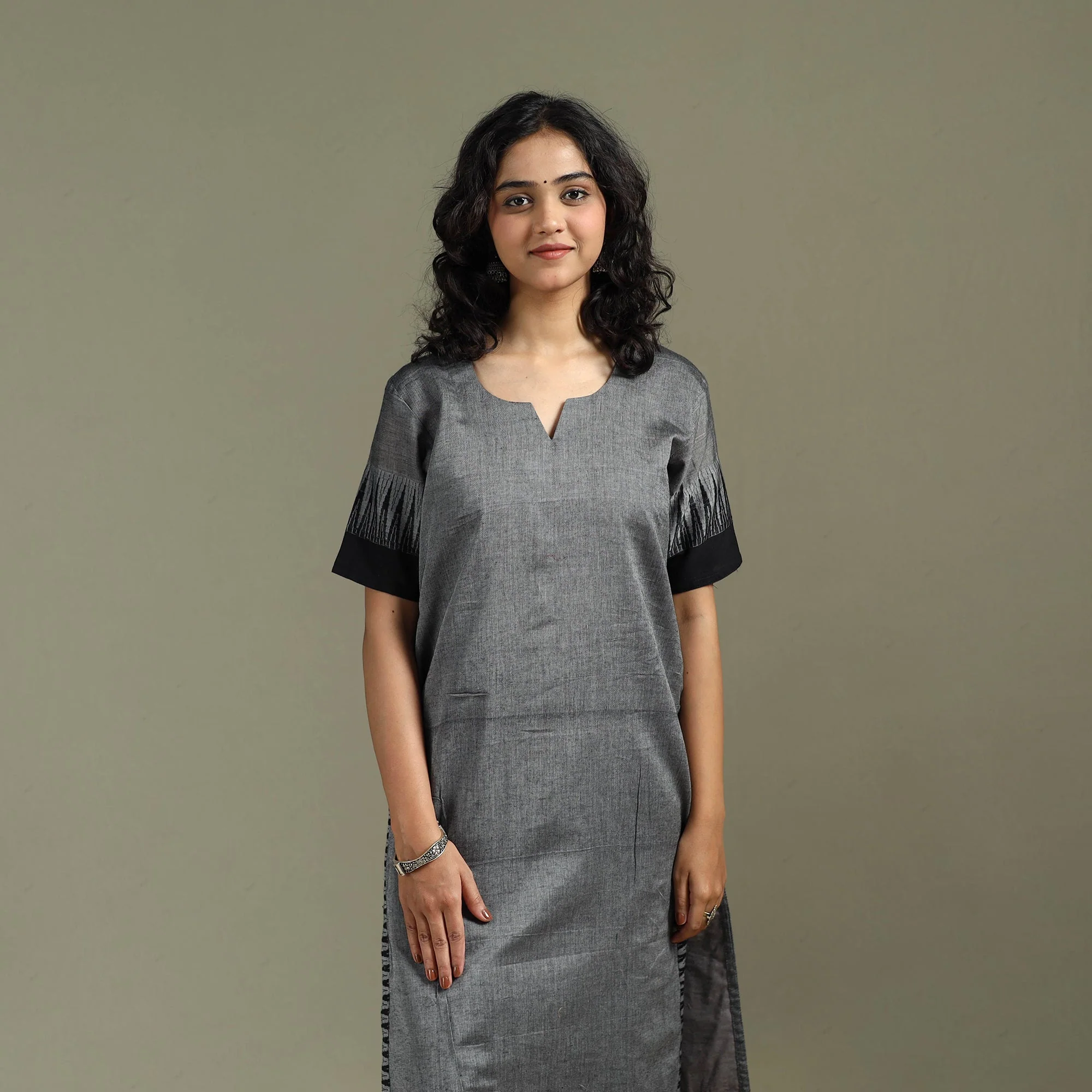 Grey - Straight Cotton Dharwad Kurta for women 25 - Image 5