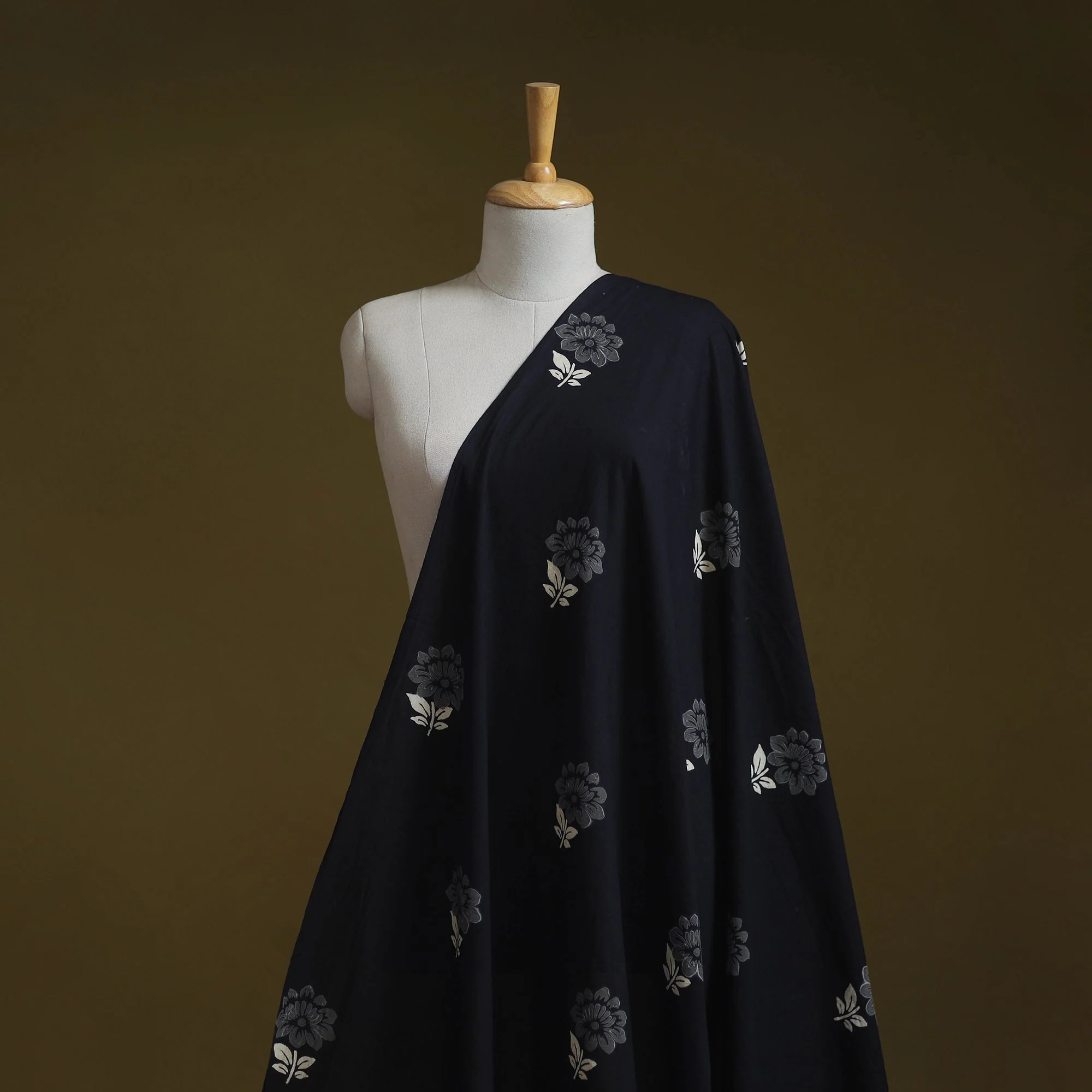 Black - Syahi Begar Cotton Hand Block Bagru Print Fabric 09