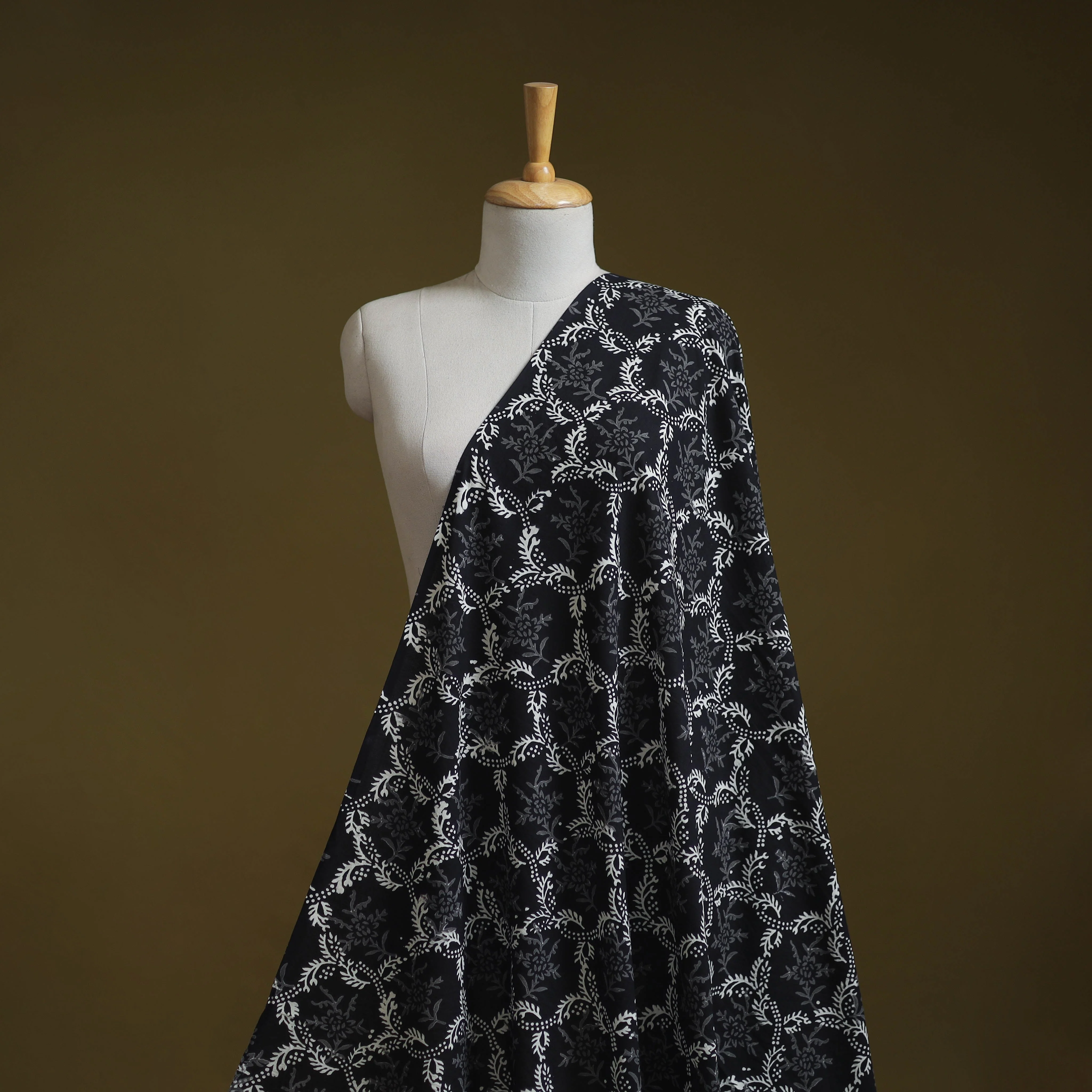 Black - Syahi Begar Cotton Hand Block Bagru Print Fabric 10
