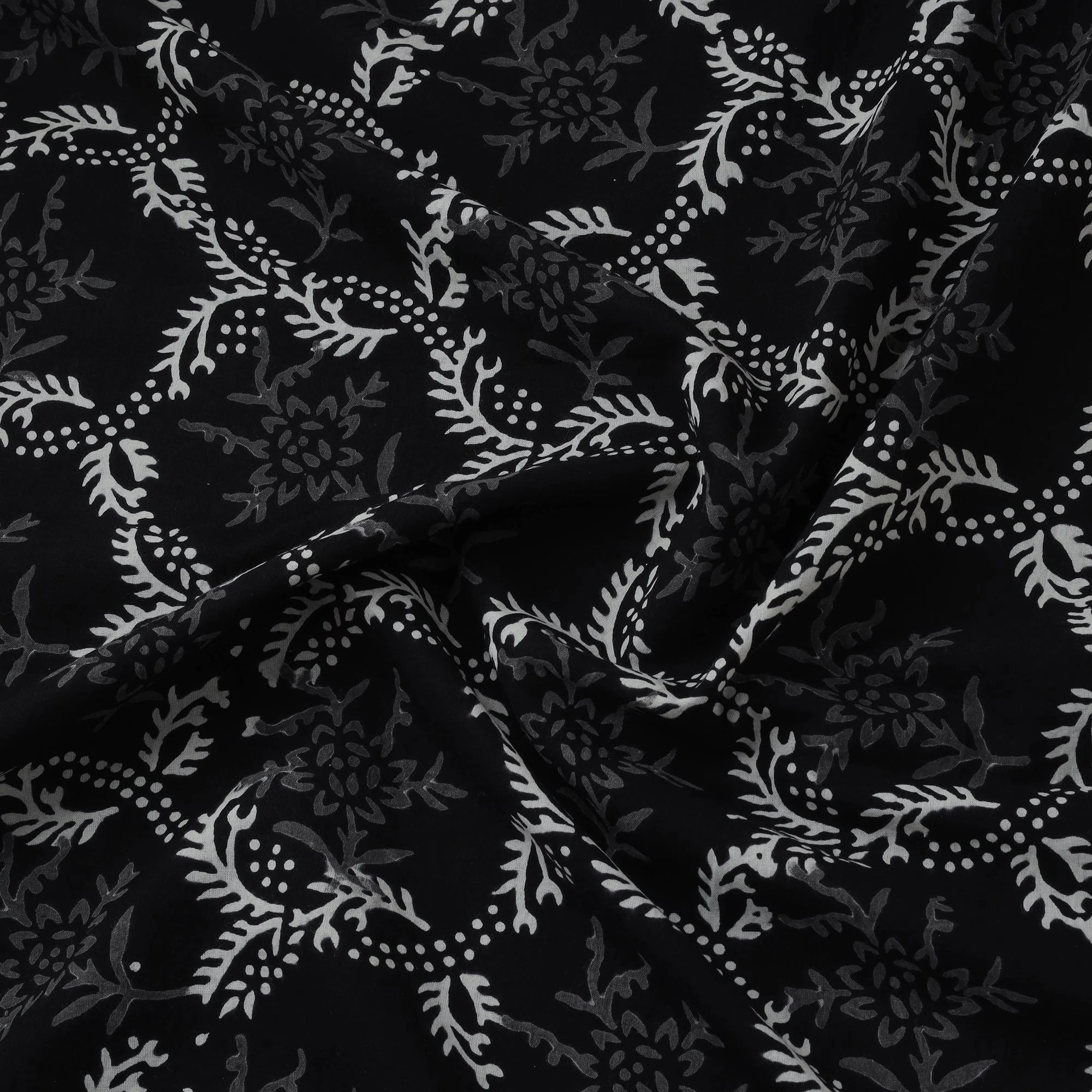 Black - Syahi Begar Cotton Hand Block Bagru Print Fabric 10 - Image 3