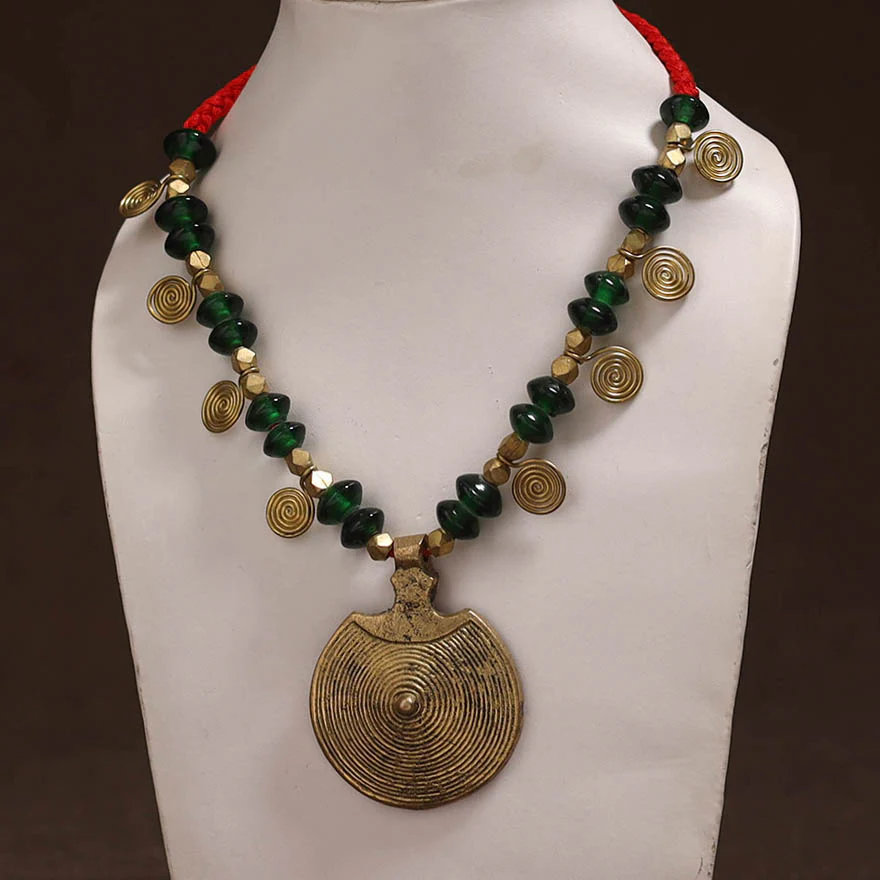 Tribal Odisha Dokra Thread & Bead Work Handmade Pendant Necklace 66 - Image 2