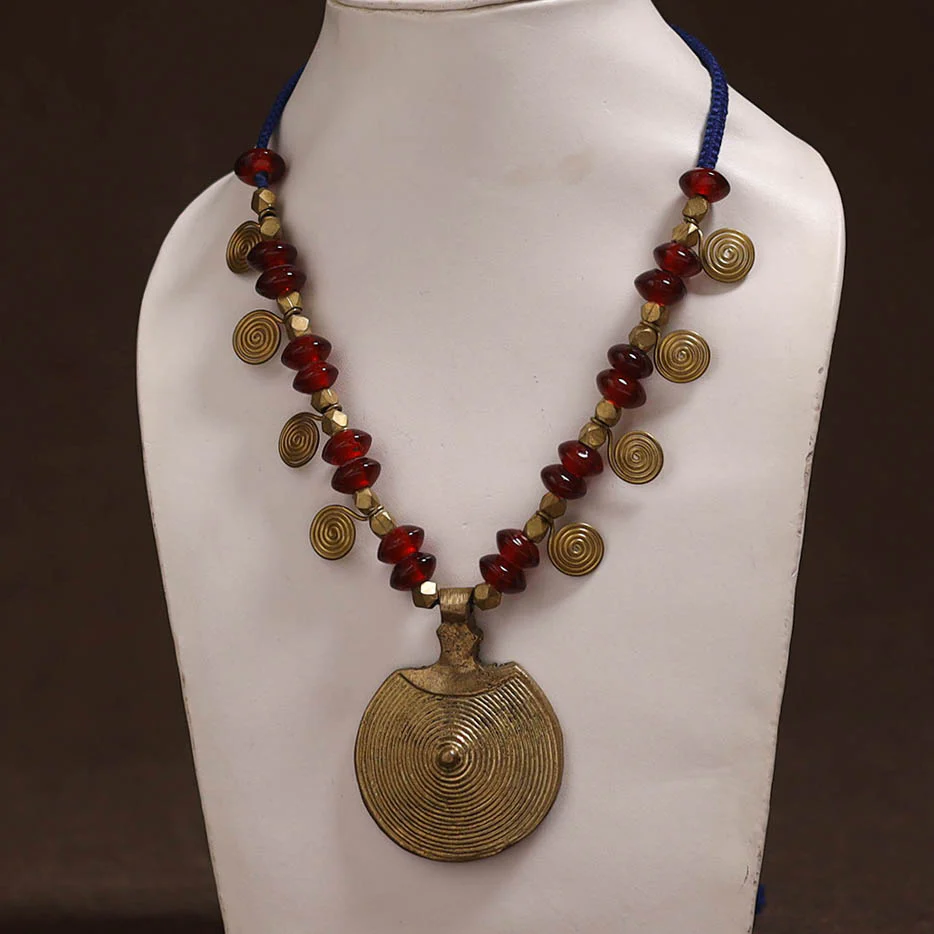 Tribal Odisha Dokra Thread & Bead Work Handmade Pendant Necklace 67 - Image 2
