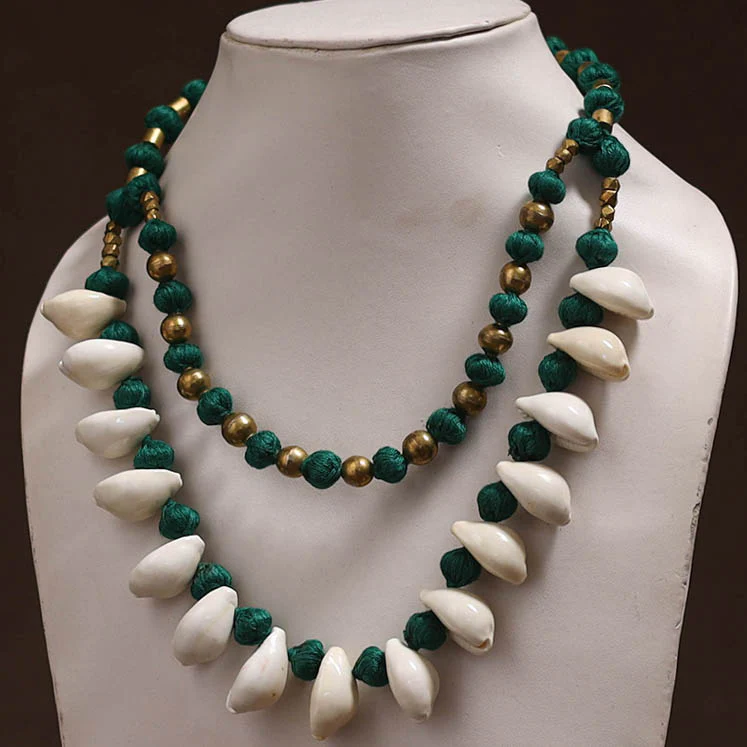 Tribal Odisha Dokra Thread & Shell Work Handmade Necklace 02 - Image 2