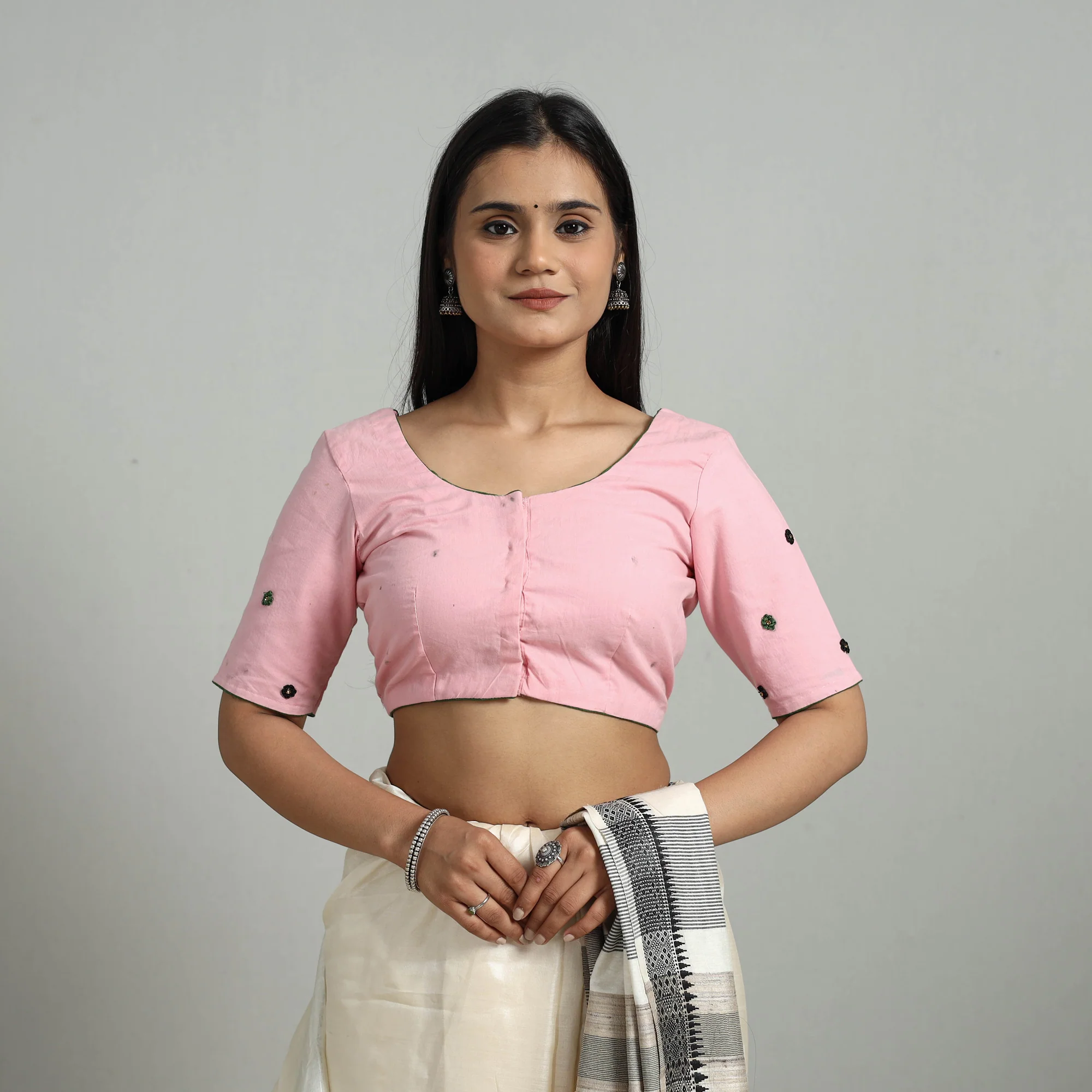 Pink - Hand Embroidery Cotton Blouse 04 - Image 3