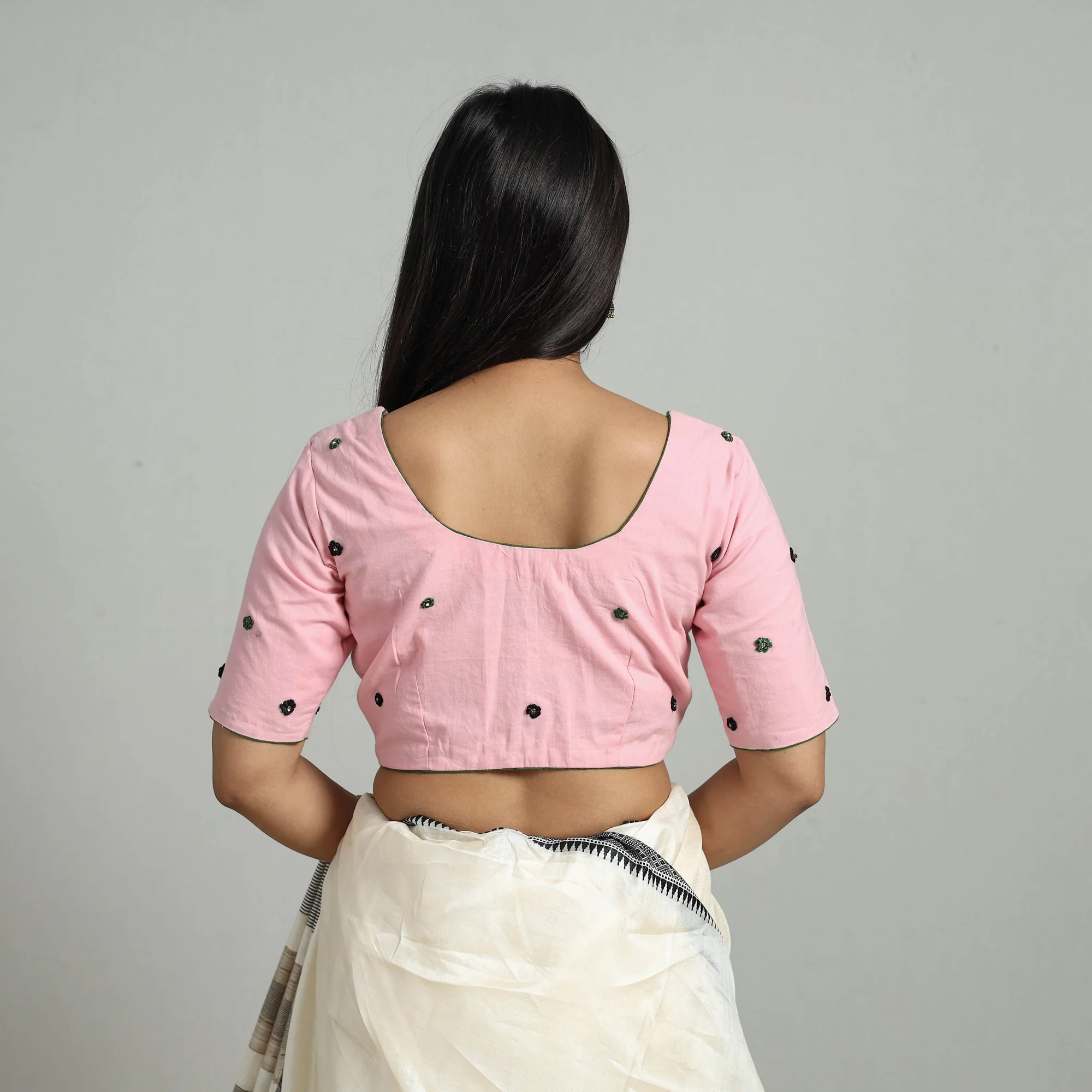 Pink - Hand Embroidery Cotton Blouse 04 - Image 4