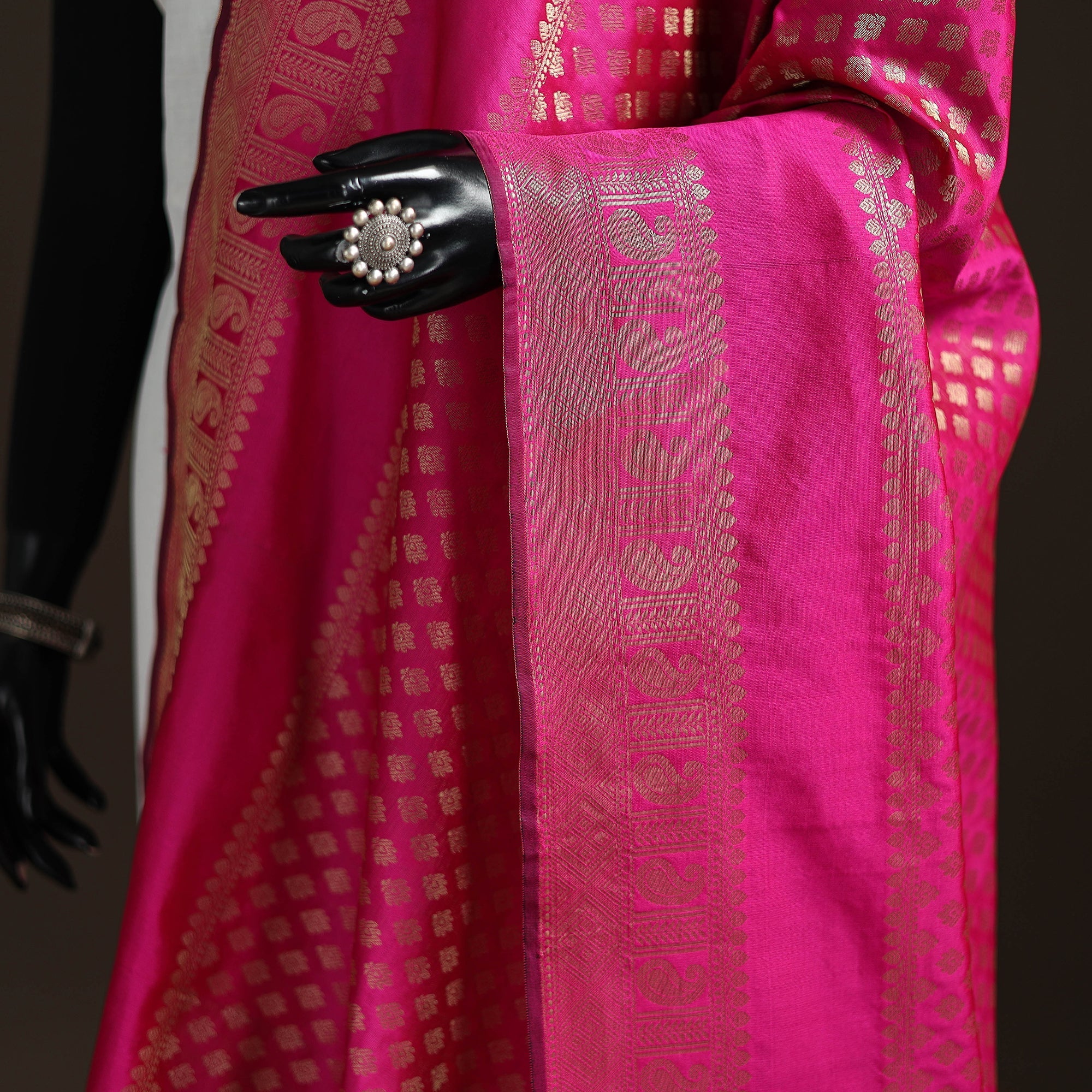 Pink - Zari Work Banarasi Silk Dupatta 22 - Image 3