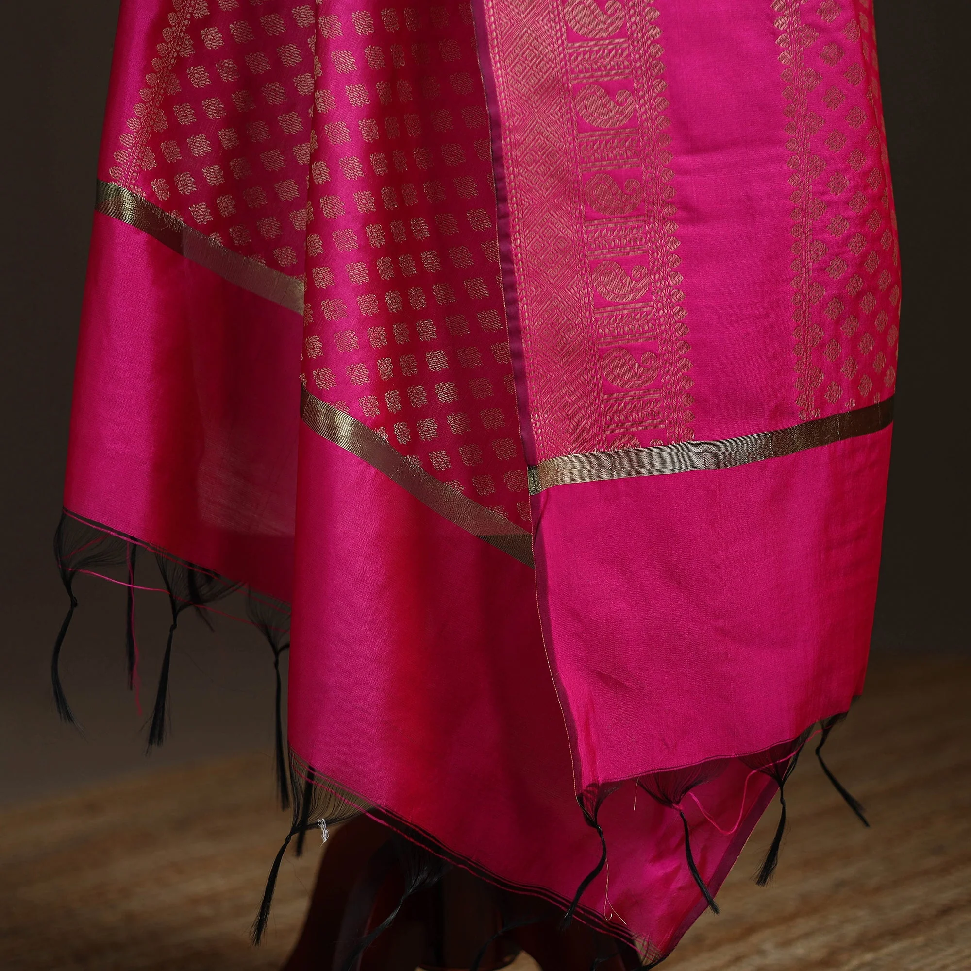 Pink - Zari Work Banarasi Silk Dupatta 22 - Image 4